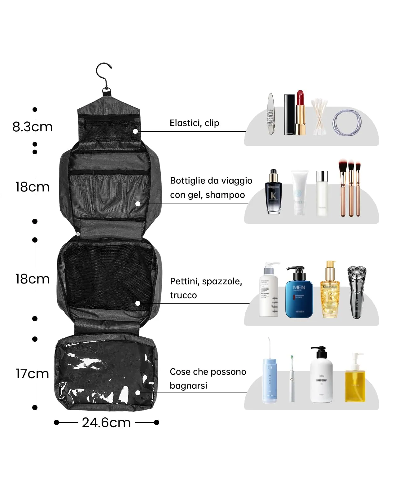 Seaforie Beauty Case da Viaggio Grande, Grigio - immagine 4
