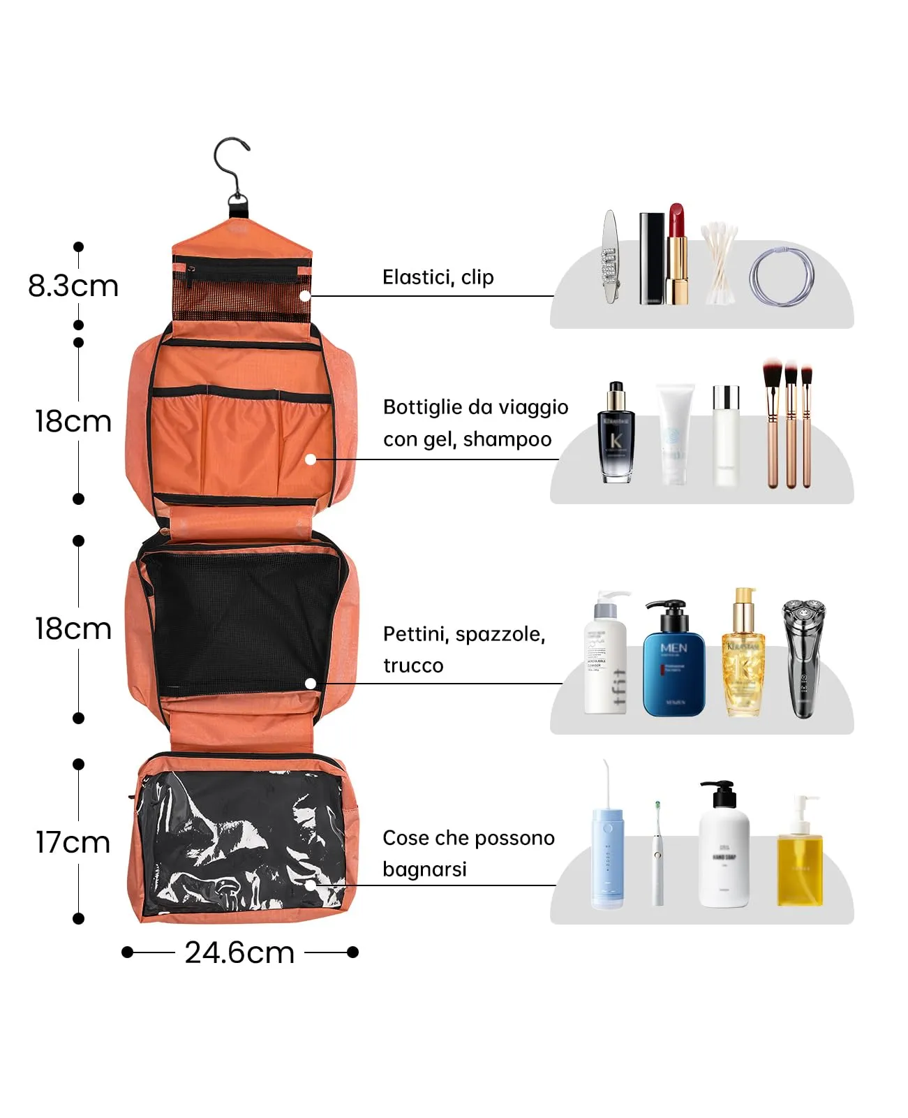 Seaforie Beauty Case da Viaggio per Uomo e Donna, Arancione, 28.5 x 19.3 x 12.3 cm - immagine 4