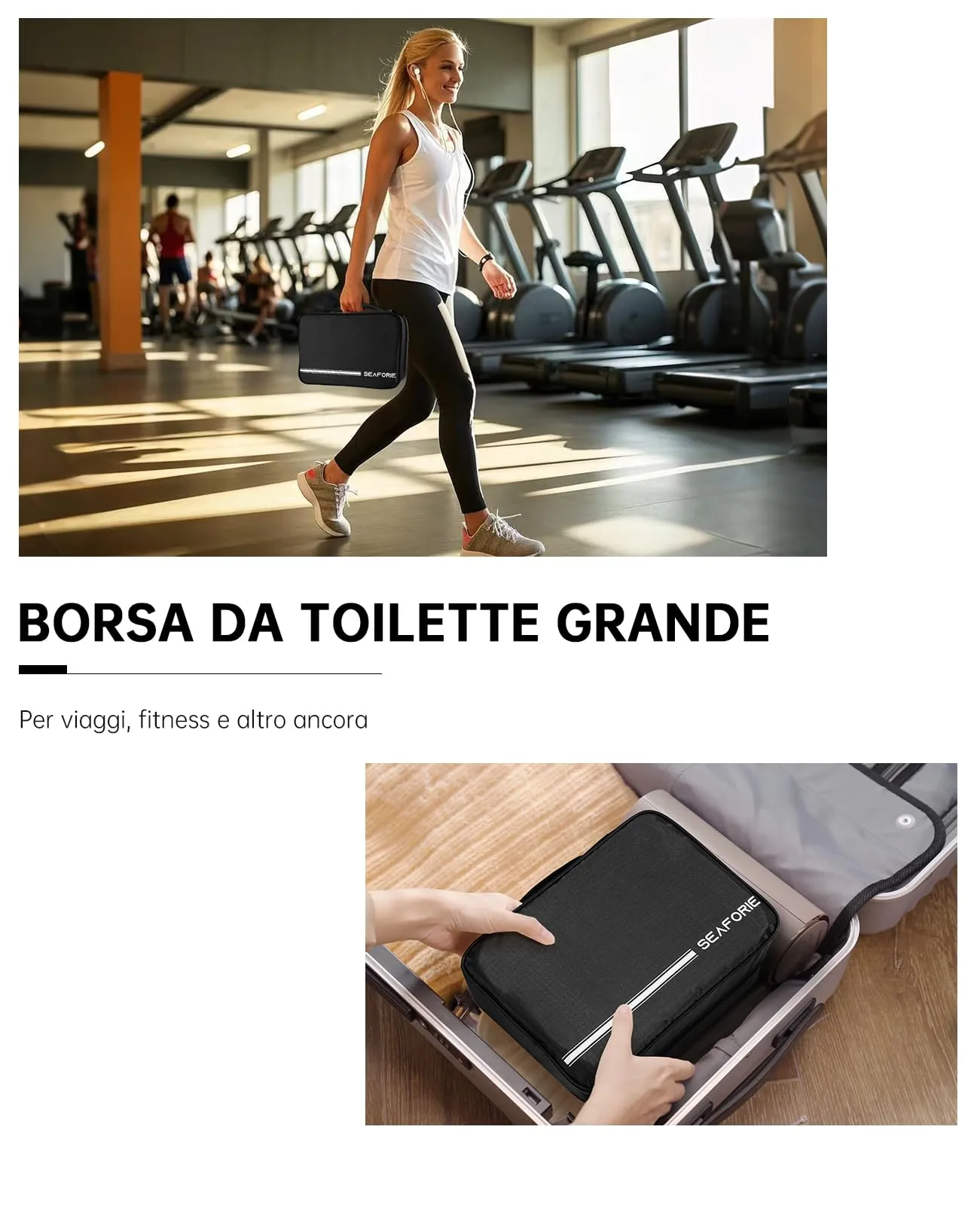 Seaforie Beauty Case da Viaggio per Uomo e Donna, Nero - immagine 5