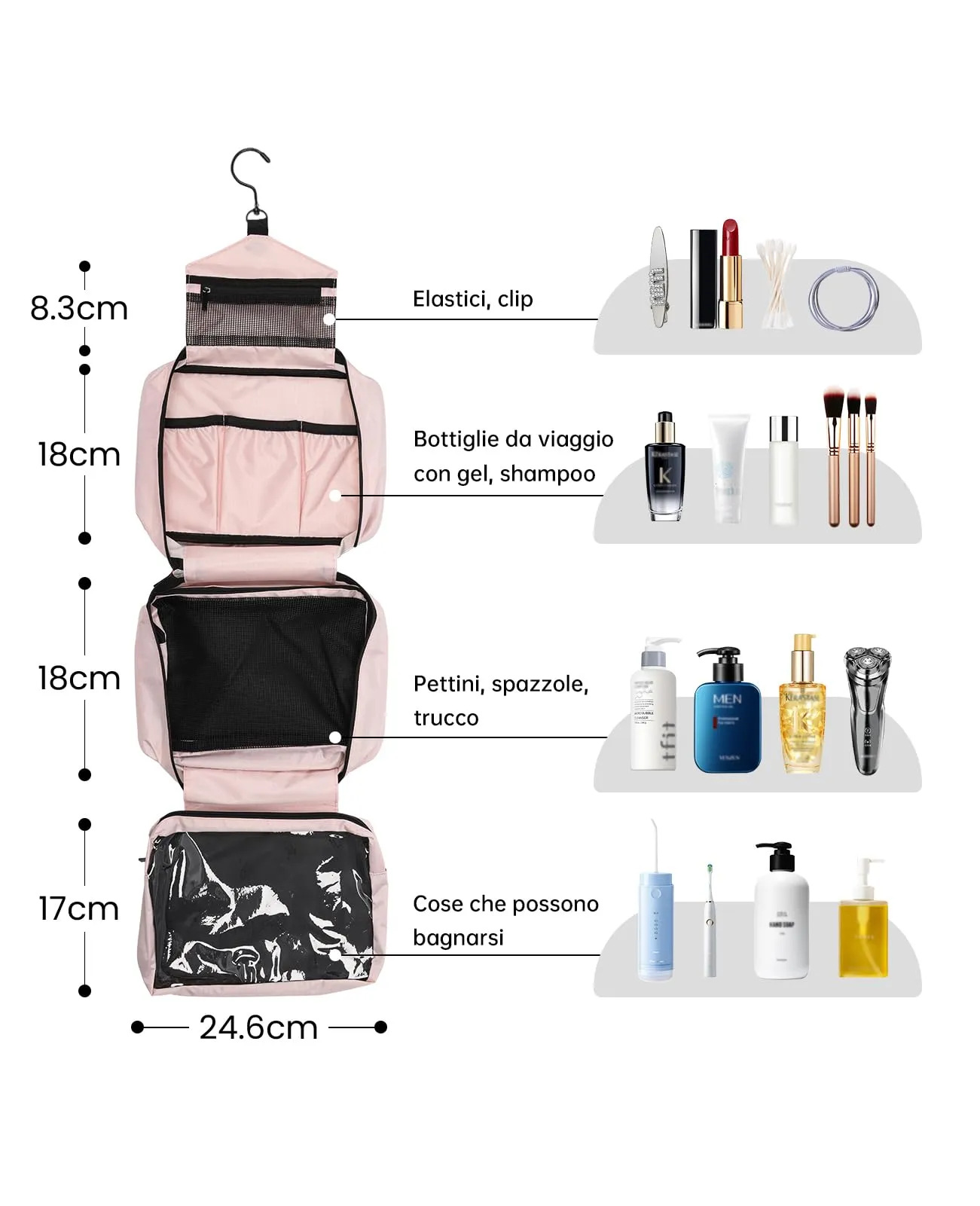 Seaforie Beauty Case da Viaggio per Donna, Rosa, 28.5 x 19.3 x 12.3 cm - immagine 4