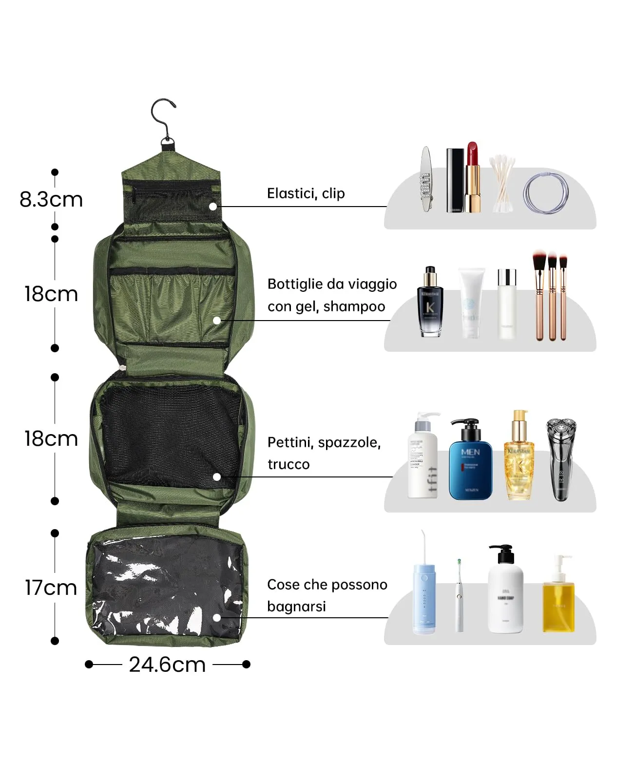 Seaforie Beauty Case da Viaggio Grande, Verde - immagine 4