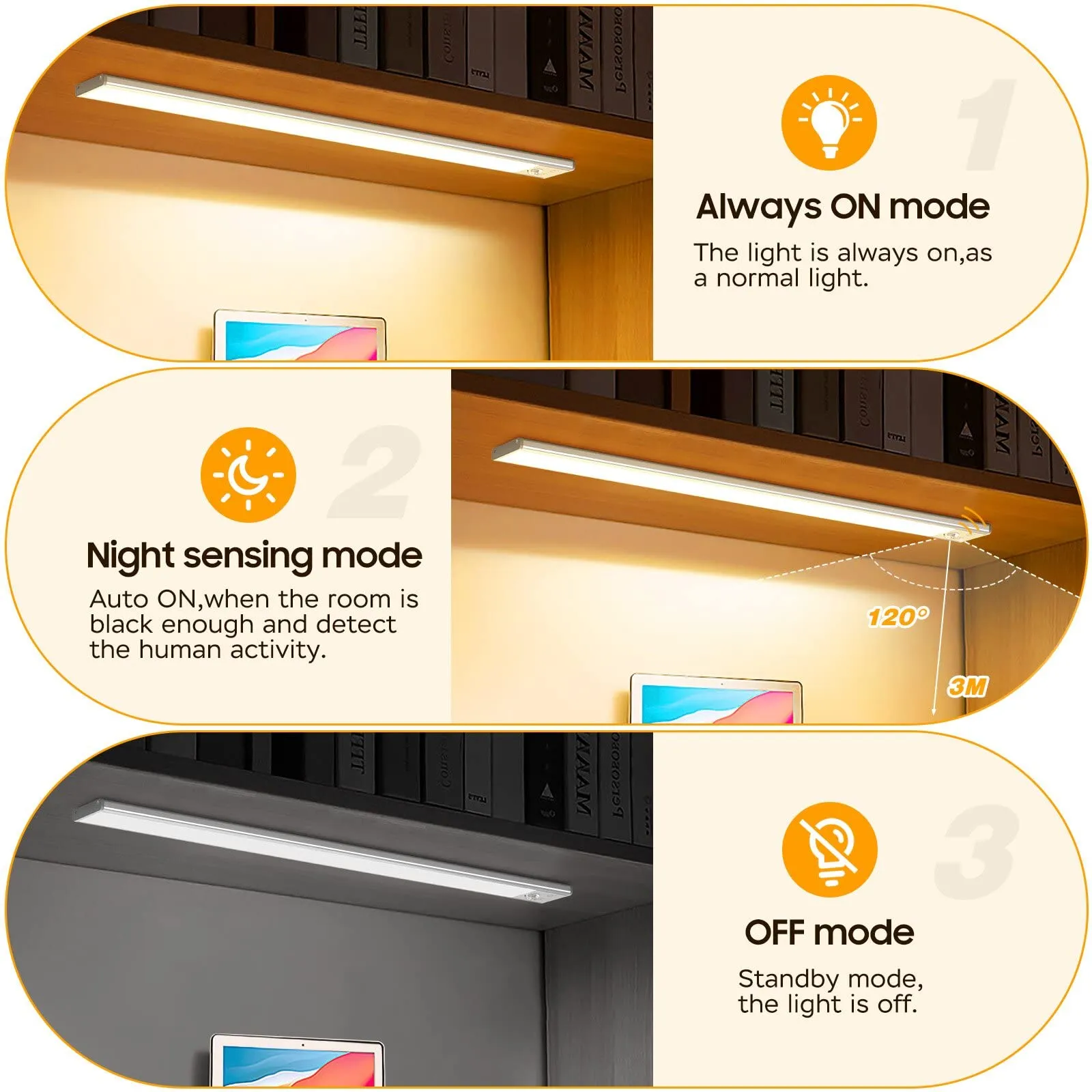 OUILA Luce Armadio LED con Sensore di Movimento, Sottopensile Cucina, 41cm, 3000K, GLS-C018 - immagine 2