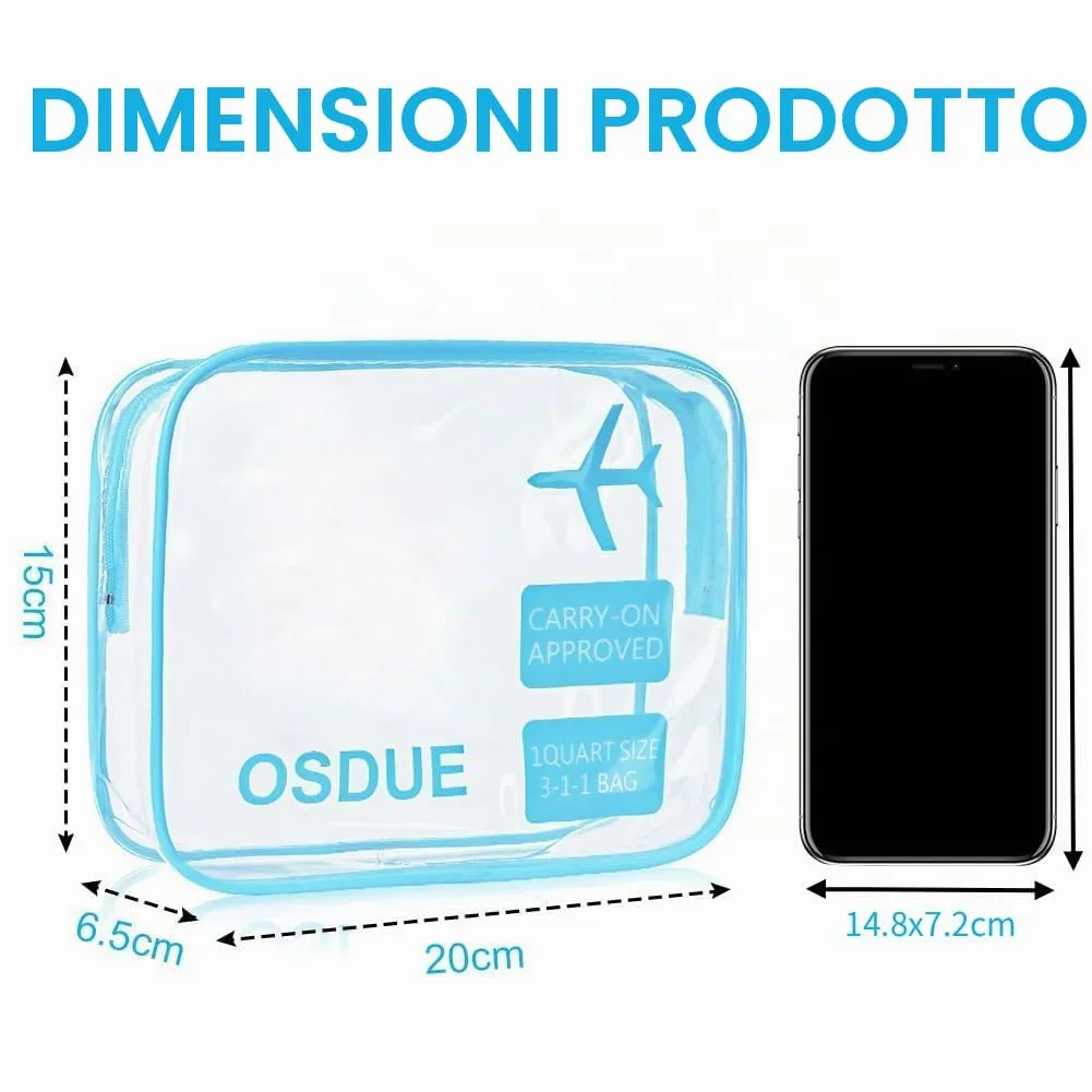 OSDUE Kit Viaggio Liquidi, Borse Trasparenti Impermeabili per Cosmetici, 3 Pezzi - immagine 2