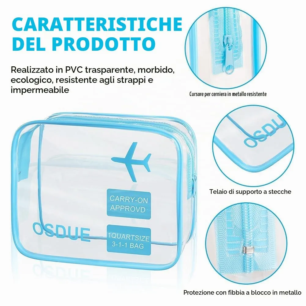 OSDUE Kit Viaggio Liquidi, Borse Trasparenti Impermeabili per Cosmetici, 3 Pezzi - immagine 3