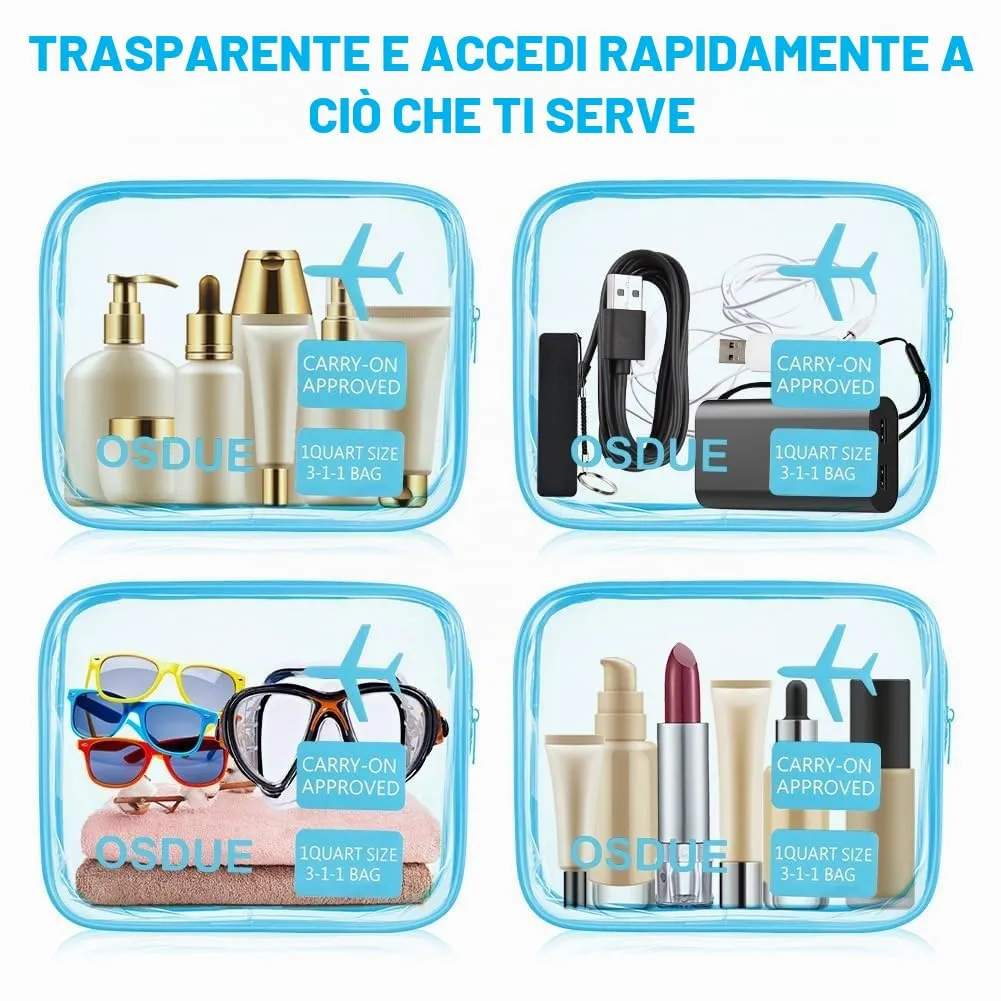 OSDUE Kit Viaggio Liquidi, Borse Trasparenti Impermeabili per Cosmetici, 3 Pezzi - immagine 5