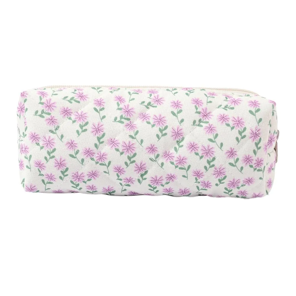 Aucuu Beauty Case Set di 3 Pezzi Floreale in Cotone Trapuntato per Trucco e Toilette - immagine 5