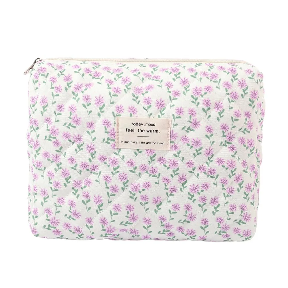 Aucuu Beauty Case Set di 3 Pezzi Floreale in Cotone Trapuntato per Trucco e Toilette - immagine 6
