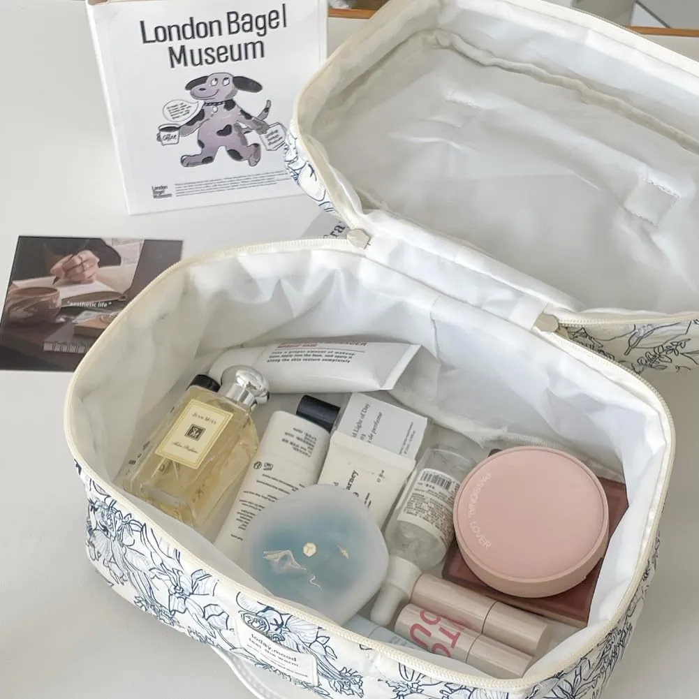 Aucuu Beauty Case, Set di 3 Borse da Toilette Trapuntate Floreali in Cotone, Organizer per Trucco da Viaggio - immagine 2