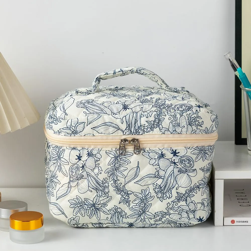Aucuu Beauty Case, Set di 3 Borse da Toilette Trapuntate Floreali in Cotone, Organizer per Trucco da Viaggio - immagine 9