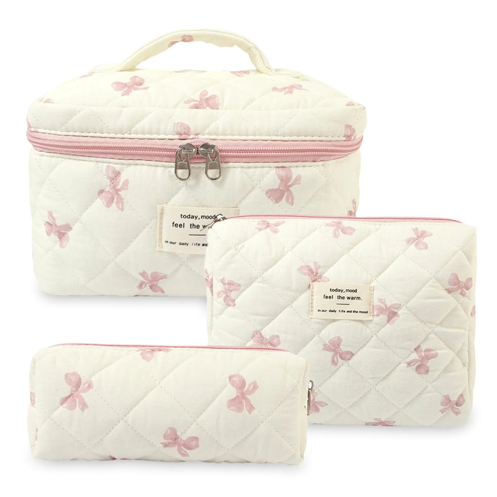 Aucuu Beauty Case, Set di 3 Borse da Toilette Trapuntate Floreali in Cotone, Organizer per Trucco da Viaggio - immagine 1
