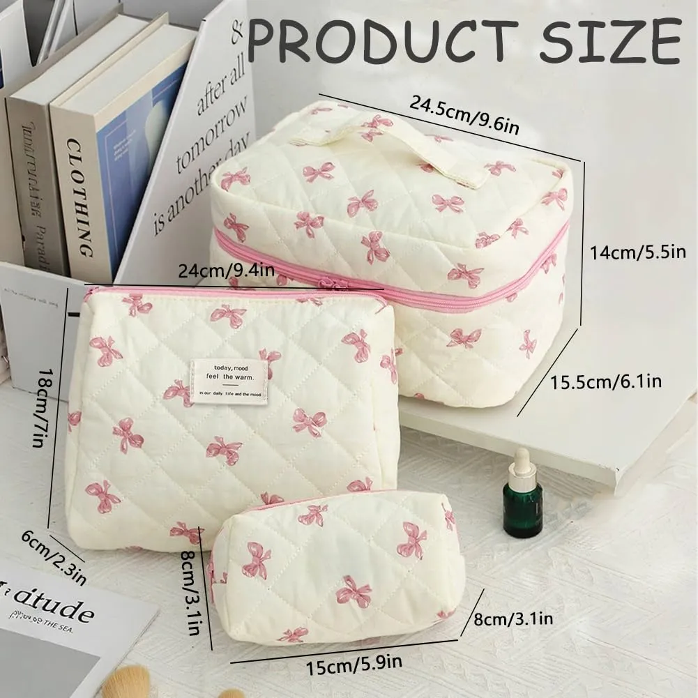 Aucuu Beauty Case, Set di 3 Borse da Toilette Trapuntate Floreali in Cotone, Organizer per Trucco da Viaggio - immagine 3