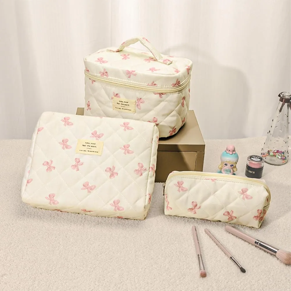 Aucuu Beauty Case, Set di 3 Borse da Toilette Trapuntate Floreali in Cotone, Organizer per Trucco da Viaggio - immagine 5