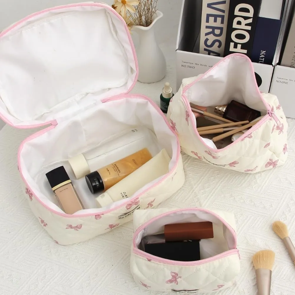 Aucuu Beauty Case, Set di 3 Borse da Toilette Trapuntate Floreali in Cotone, Organizer per Trucco da Viaggio - immagine 6