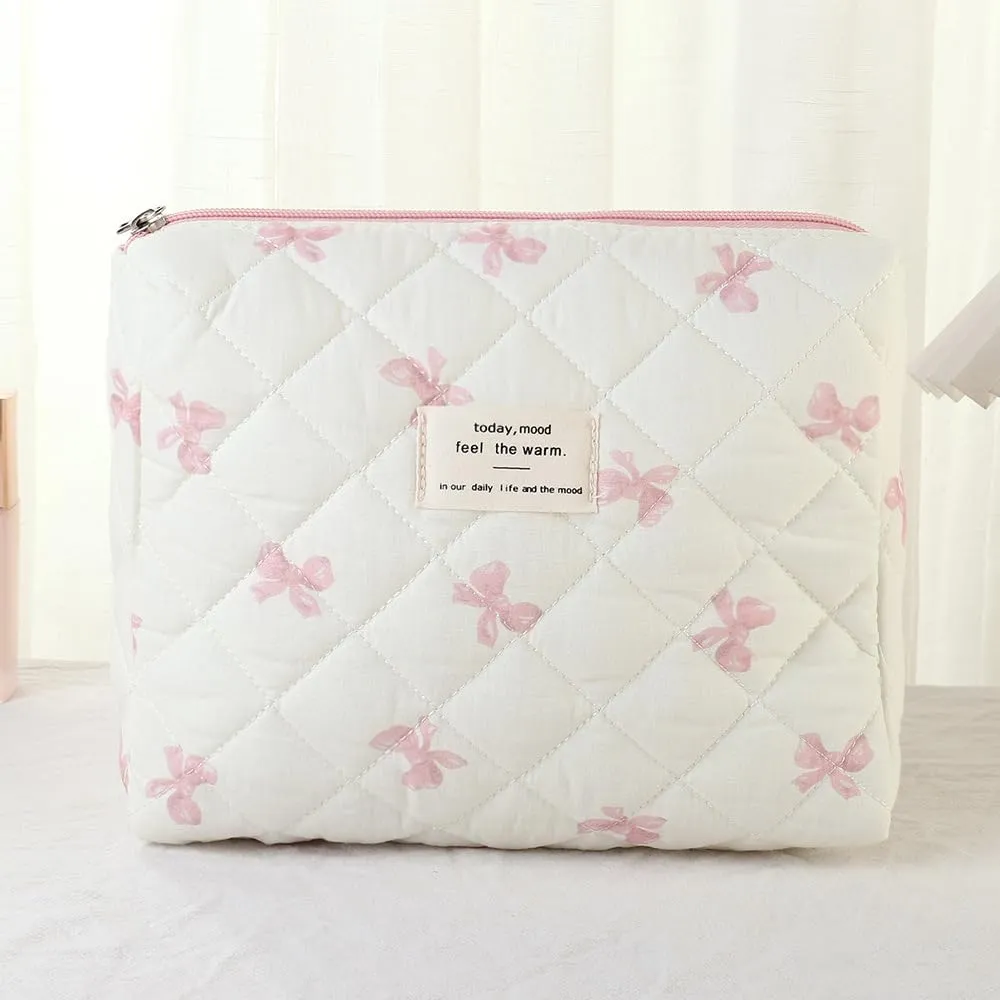 Aucuu Beauty Case, Set di 3 Borse da Toilette Trapuntate Floreali in Cotone, Organizer per Trucco da Viaggio - immagine 7