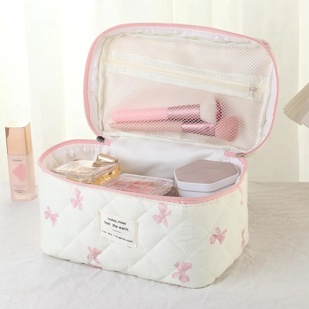 Aucuu Beauty Case, Set di 3 Borse da Toilette Trapuntate Floreali in Cotone, Organizer per Trucco da Viaggio - immagine 8