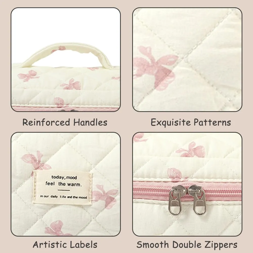 Aucuu Beauty Case, Set di 3 Borse da Toilette Trapuntate Floreali in Cotone, Organizer per Trucco da Viaggio - immagine 9