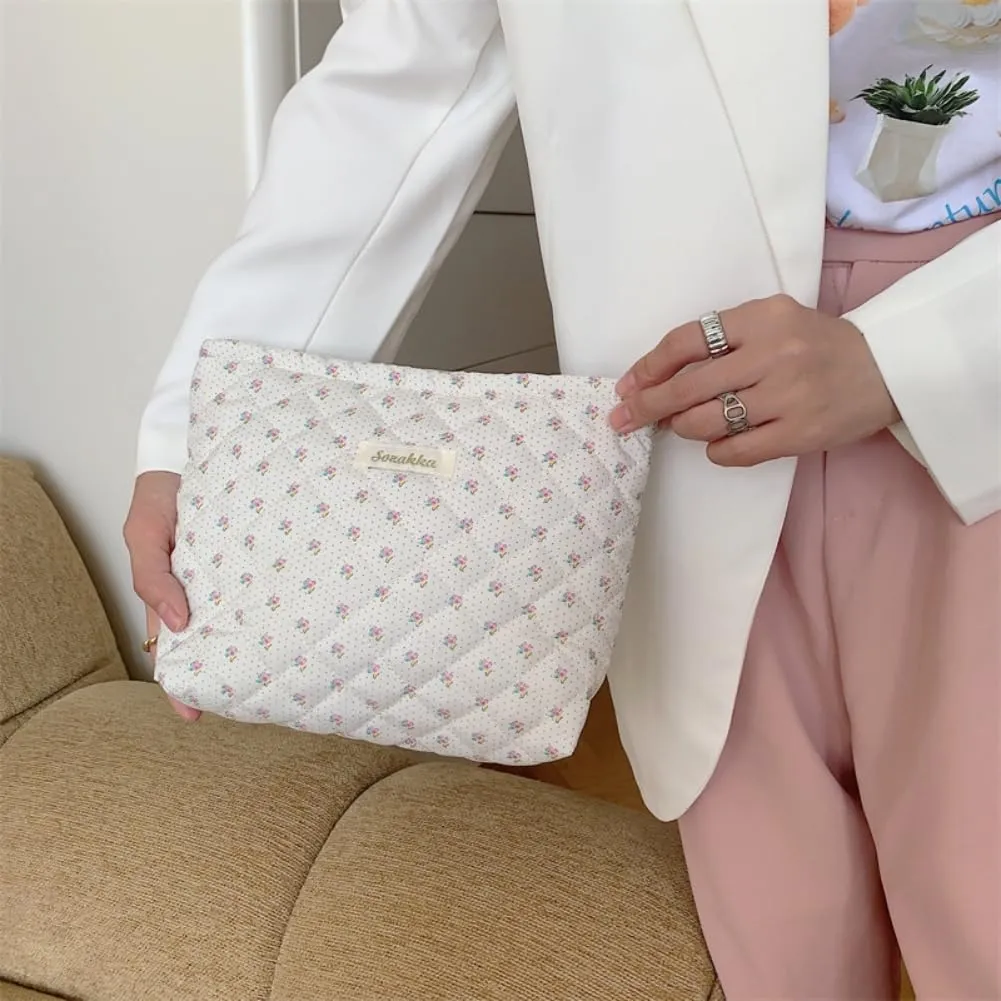 Aucuu Beauty Case Floreale Trapuntato in Cotone, Set da 3 Pezzi Organizer per Trucco e Toilette - immagine 7