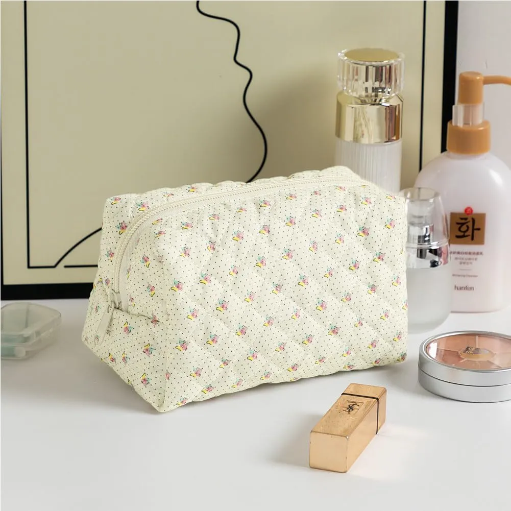 Aucuu Beauty Case Floreale Trapuntato in Cotone, Set da 3 Pezzi Organizer per Trucco e Toilette - immagine 9