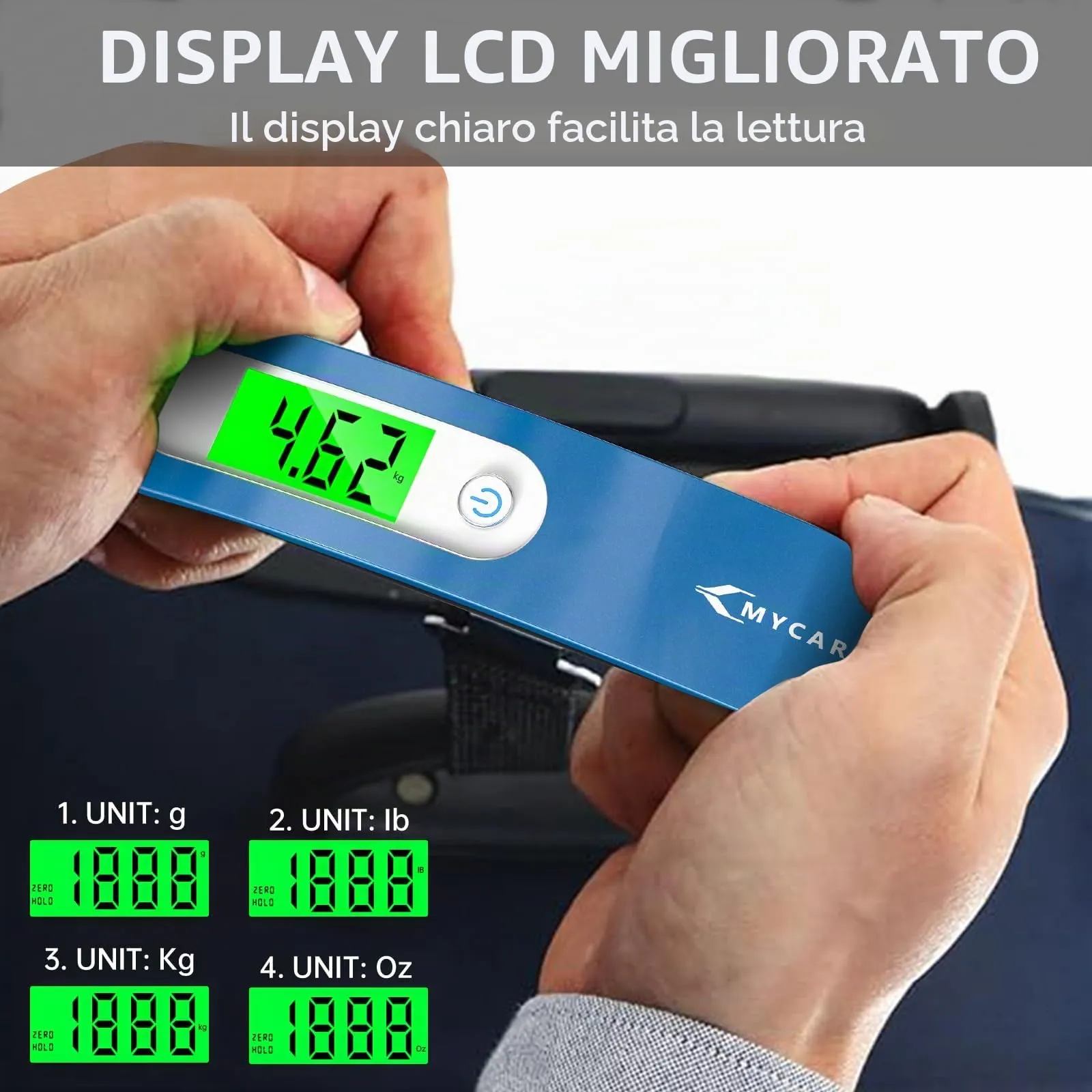 MYCARBON Bilancia per Valigie Elettronica 50kg con Funzione Tara e Display LCD - immagine 2