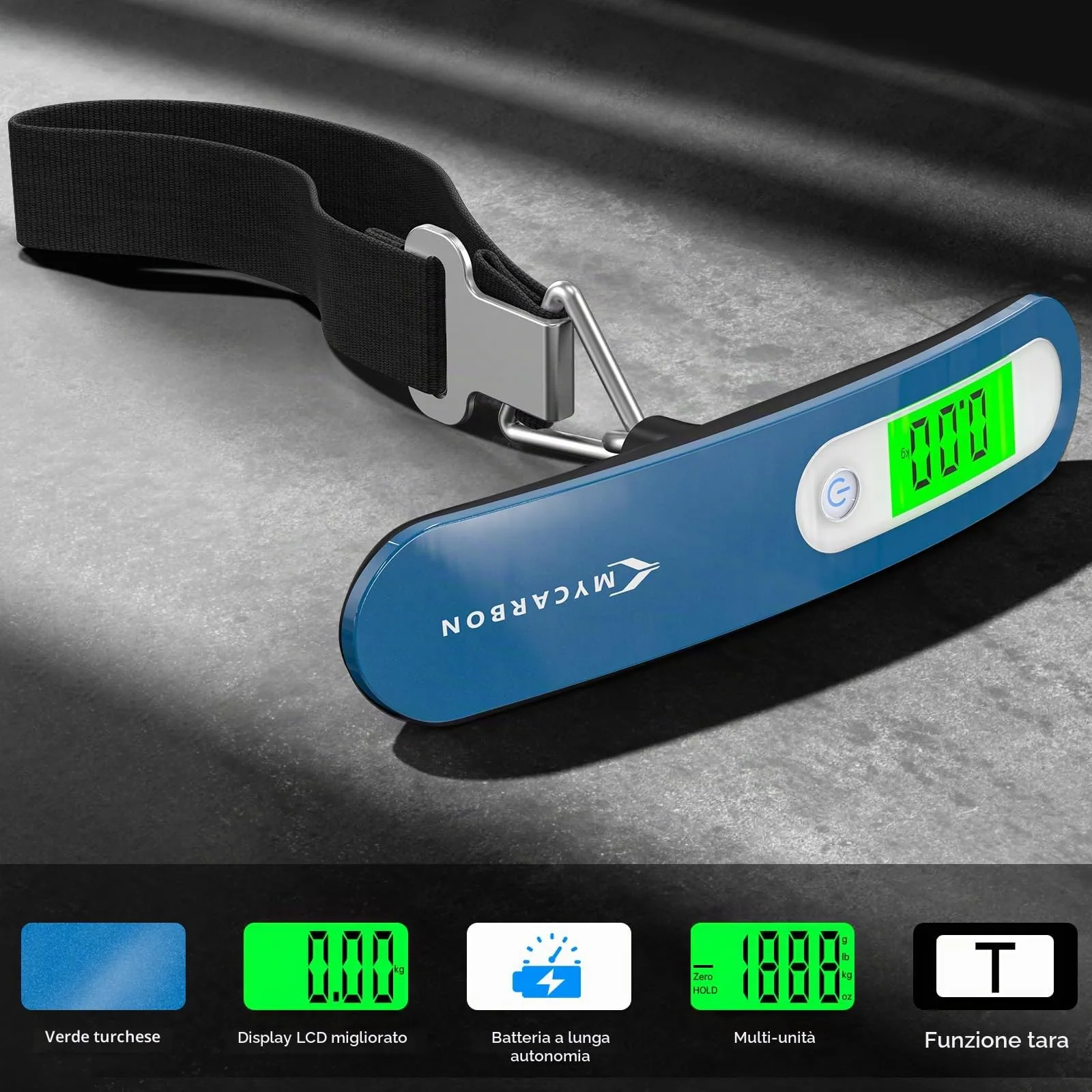 MYCARBON Bilancia per Valigie Elettronica 50kg con Funzione Tara e Display LCD - immagine 3