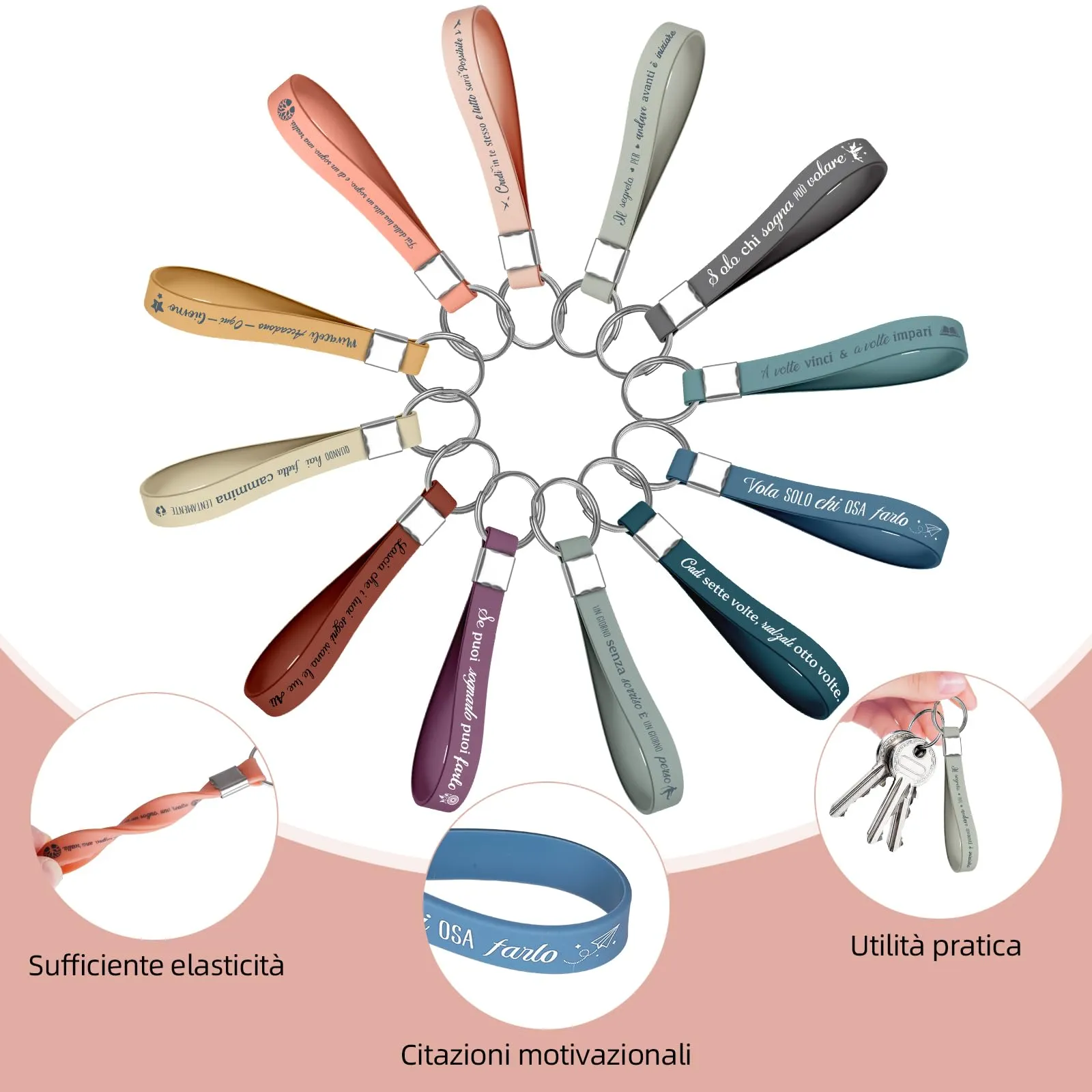 Xingch Portachiavi Motivazionali in Silicone con Citazioni in Italiano, Set da 36 Pezzi, Multicolore - immagine 2