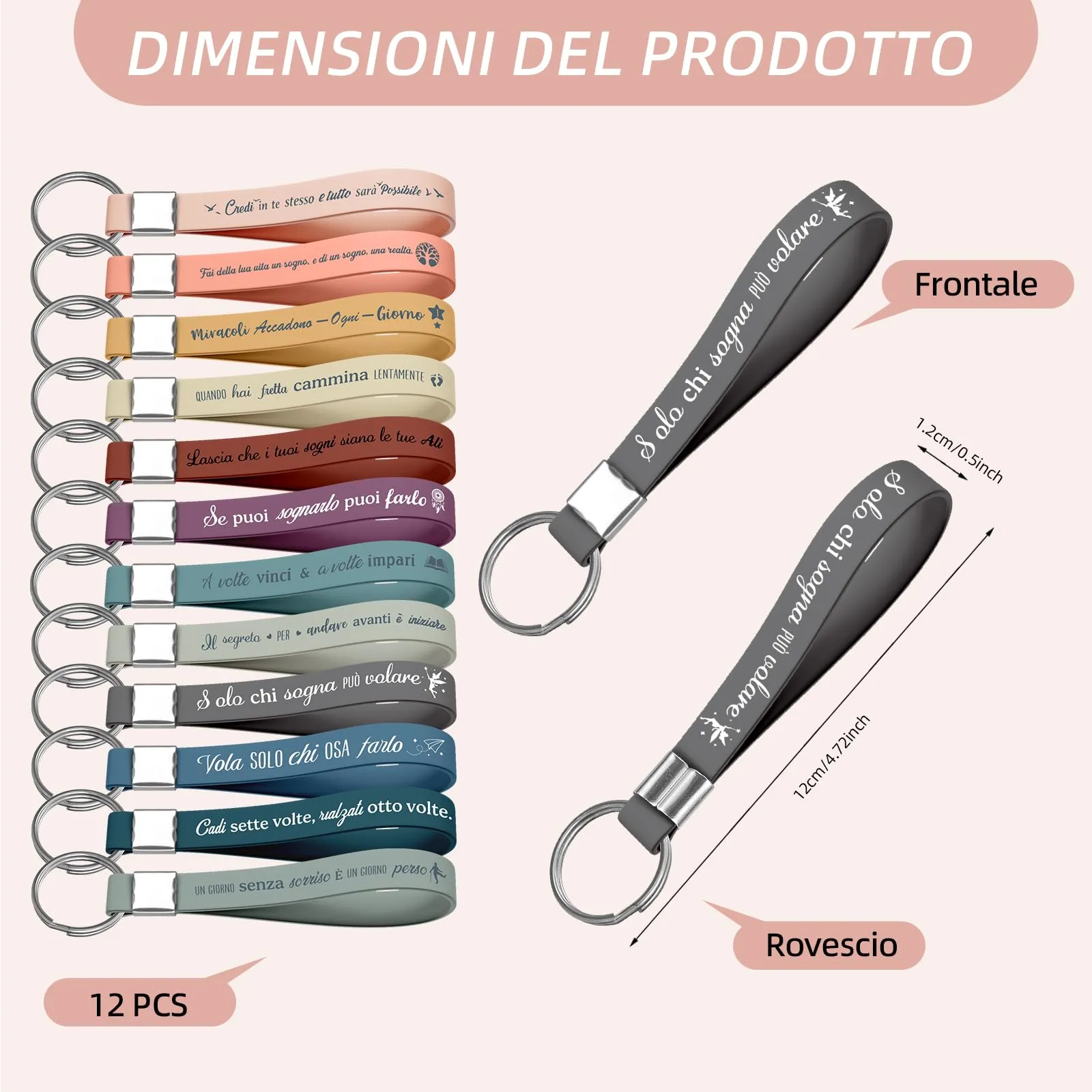 Xingch Portachiavi Motivazionali in Silicone con Citazioni in Italiano, Set da 36 Pezzi, Multicolore - immagine 4