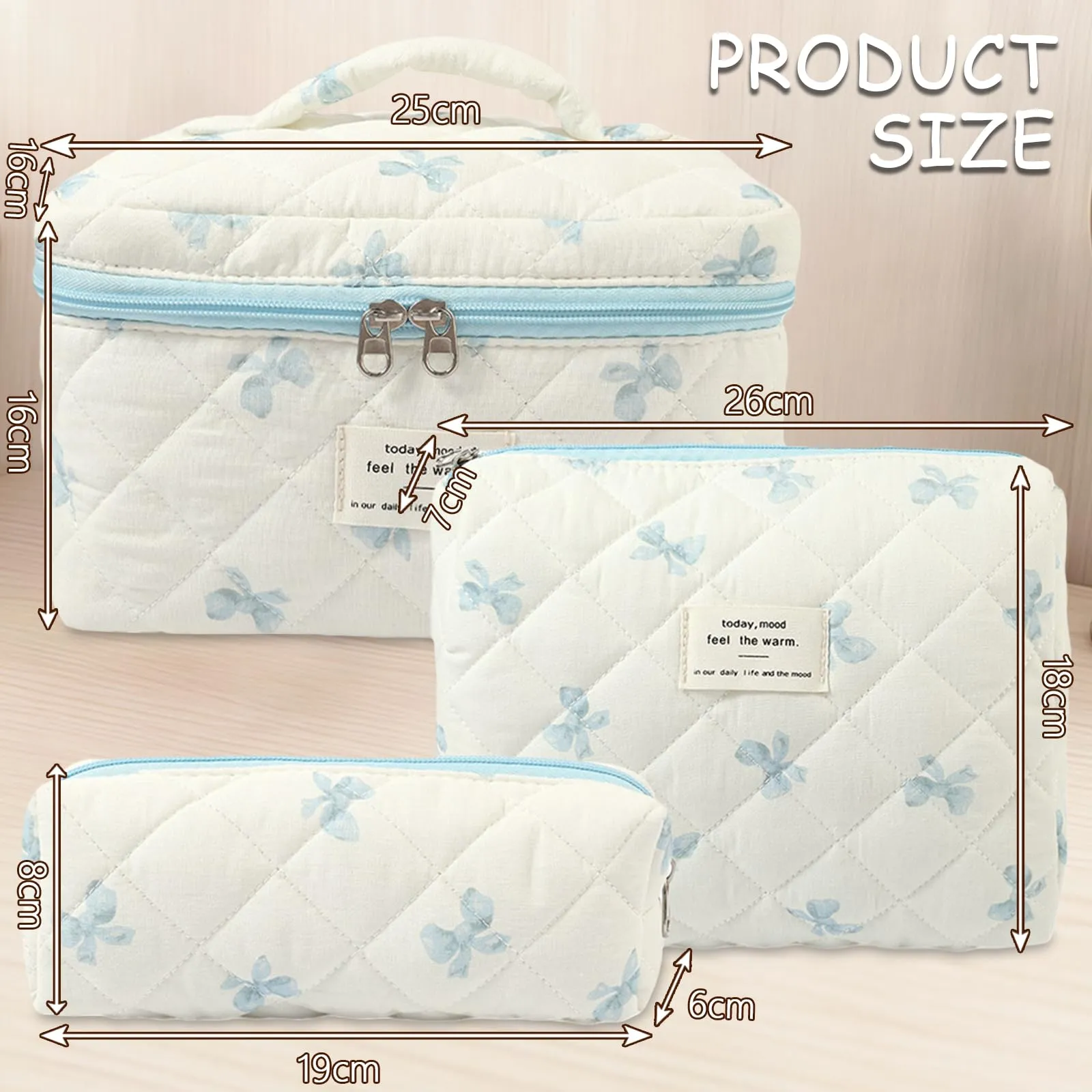 Aucuu Beauty Case 3 Pezzi Floreale Trapuntato in Cotone Borsa da Toilette Organizer per Trucco - immagine 2