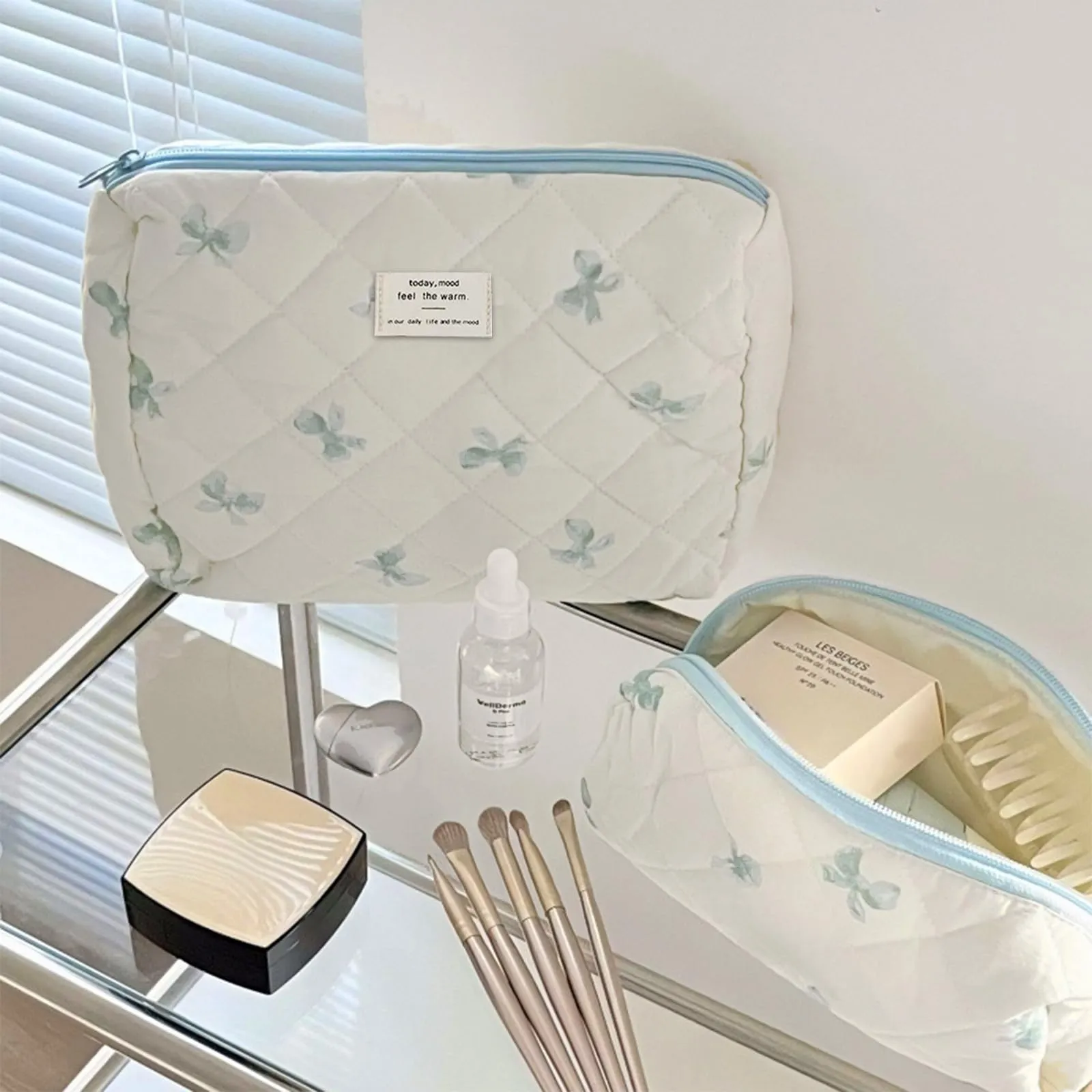 Aucuu Beauty Case 3 Pezzi Floreale Trapuntato in Cotone Borsa da Toilette Organizer per Trucco - immagine 7