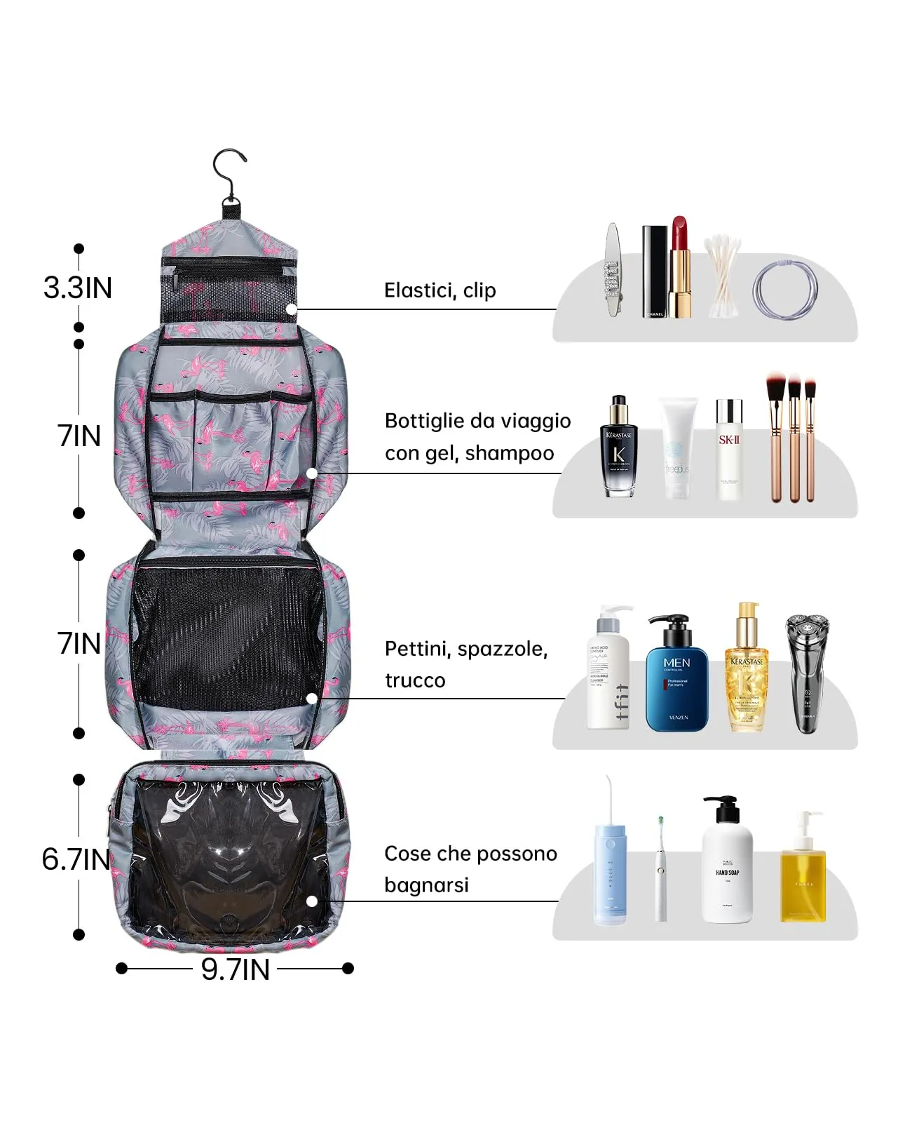 Seaforie Beauty Case da Viaggio per Uomo e Donna, 28,5 x 19,3 x 12,3 cm, Fenicottero - immagine 4