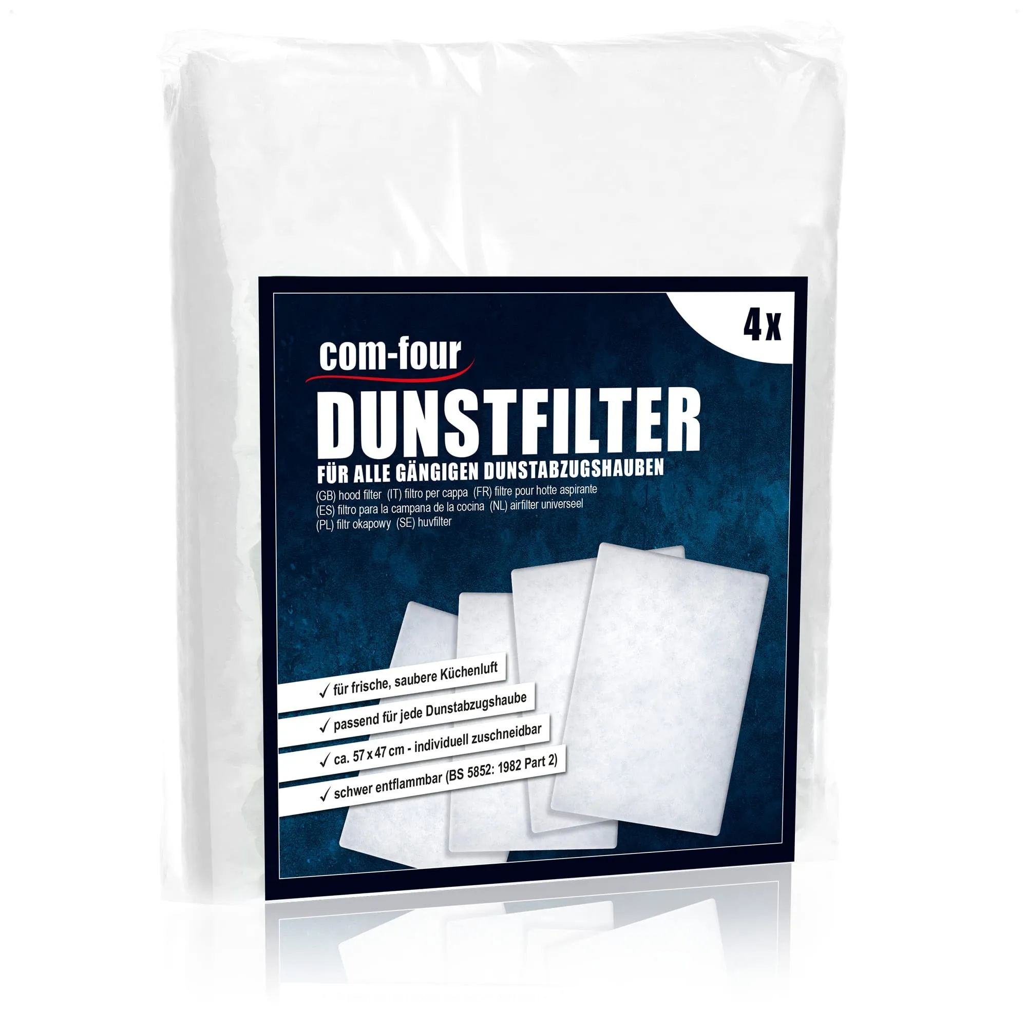 com-four filtri per cappa aspirante tagliabili, 4 pezzi, 57 x 47 cm, Bianco - immagine 1