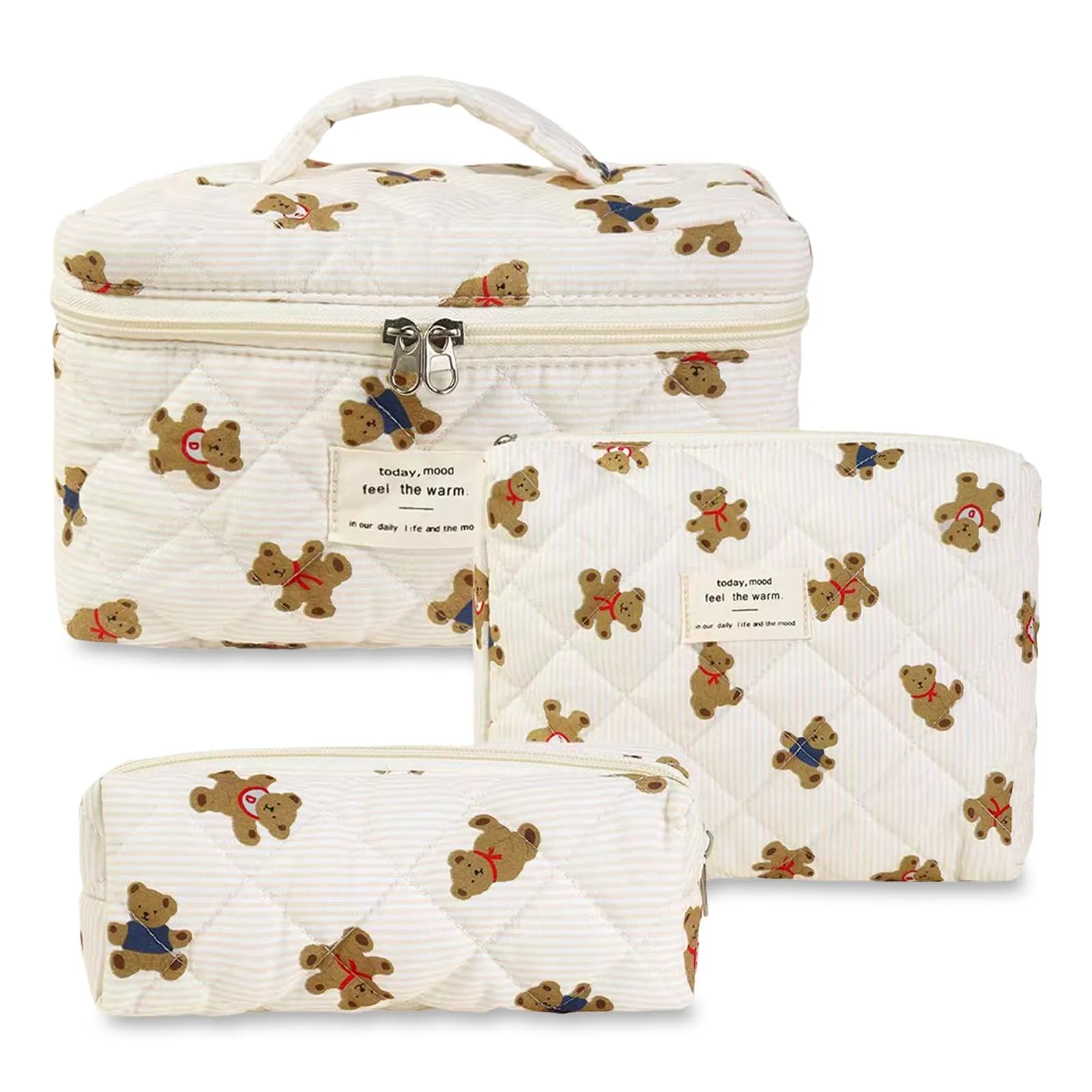 Aucuu Beauty Case, Set di 3 Borse da Toilette Trapuntate in Cotone con Motivi Floreali - immagine 1
