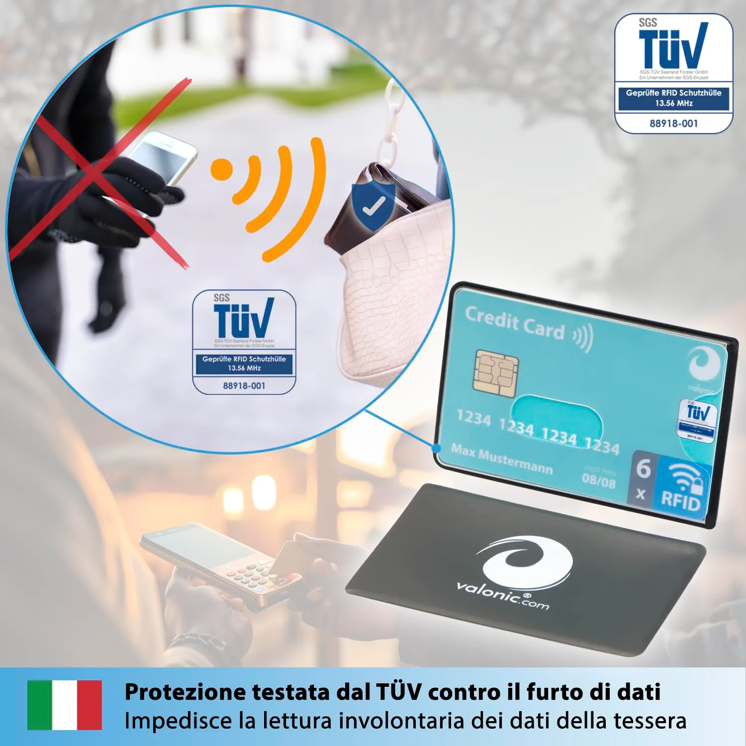 valonic Custodia RFID Blocker, 6 Pezzi, Trasparente - immagine 2