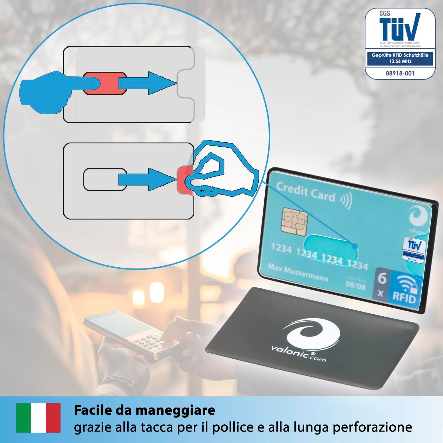 valonic Custodia RFID Blocker, 6 Pezzi, Trasparente - immagine 3