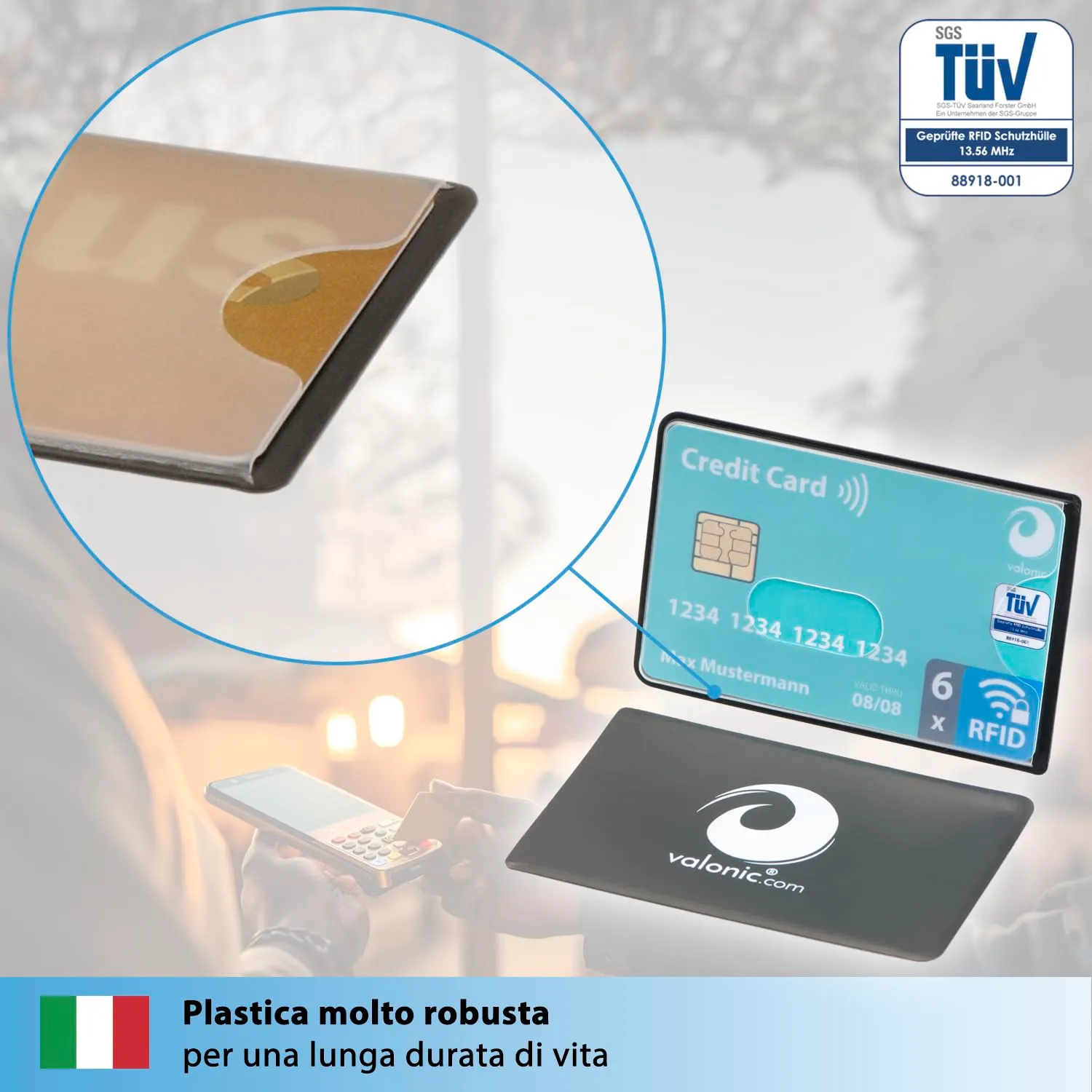 valonic Custodia RFID Blocker, 6 Pezzi, Trasparente - immagine 5