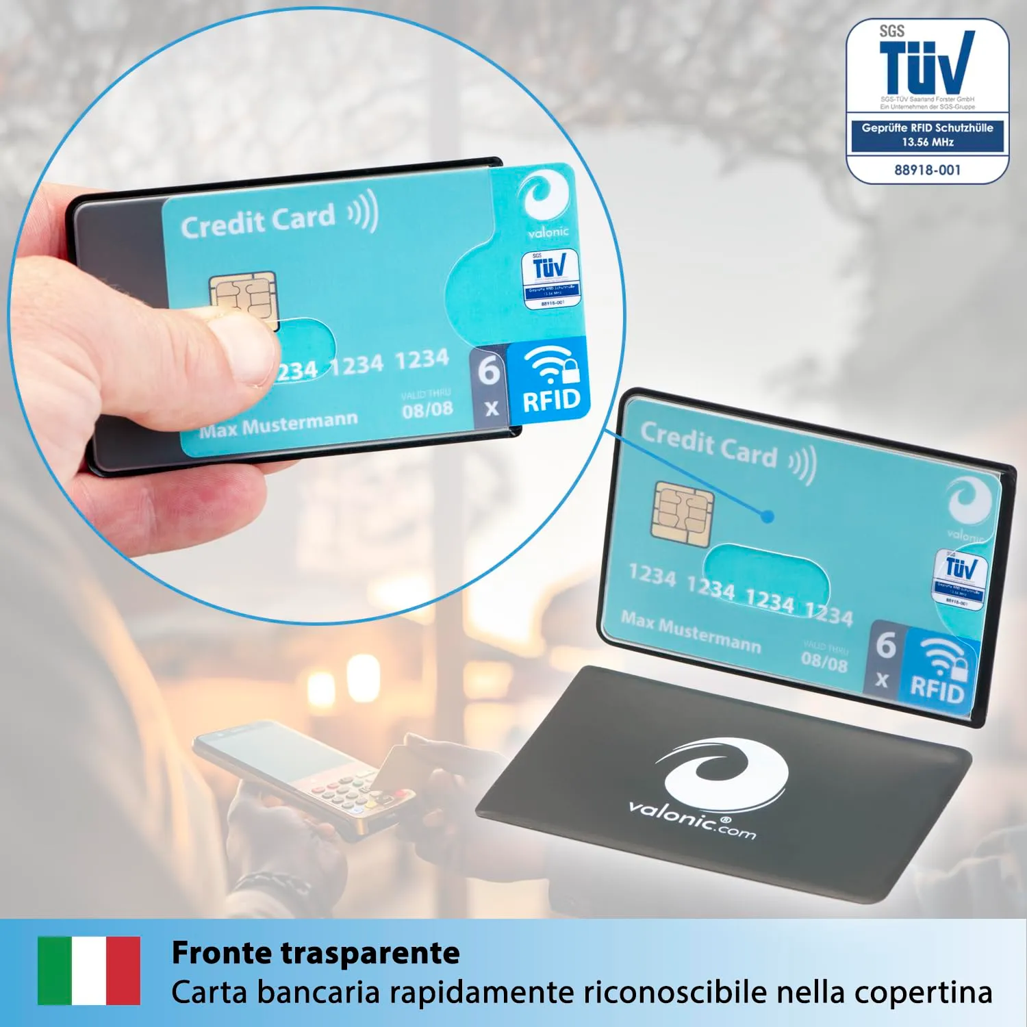 valonic Custodia RFID Blocker, 6 Pezzi, Trasparente - immagine 6