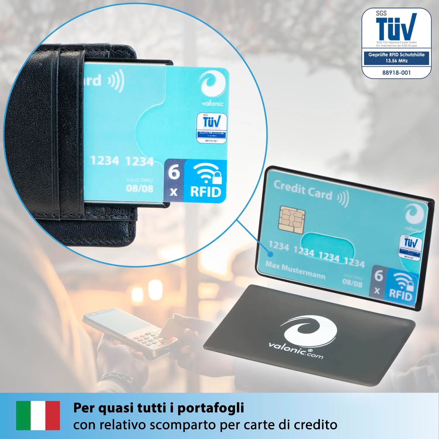 valonic Custodia RFID Blocker, 6 Pezzi, Trasparente - immagine 7