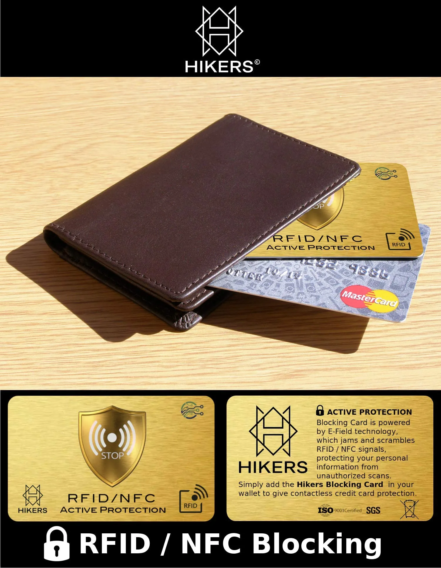 HIKERS Carta Protezione RFID/NFC per Carte di Credito, Bancomat e Passaporto, Oro, Pack 1 - immagine 2