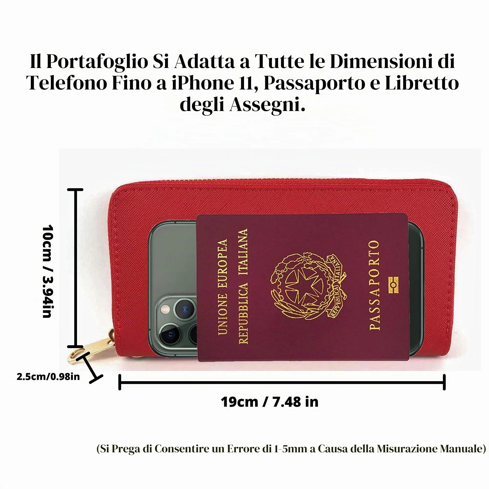 ELIOX Portafoglio Donna Zip Around in Pelle Sintetica Rosso - immagine 5