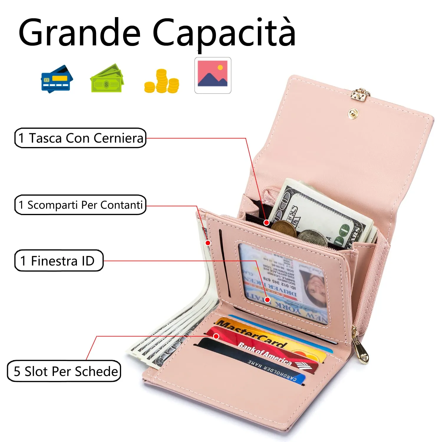 Roulens Portafoglio in pelle PU RFID da donna con ciondolo foglia e cerniera - immagine 3
