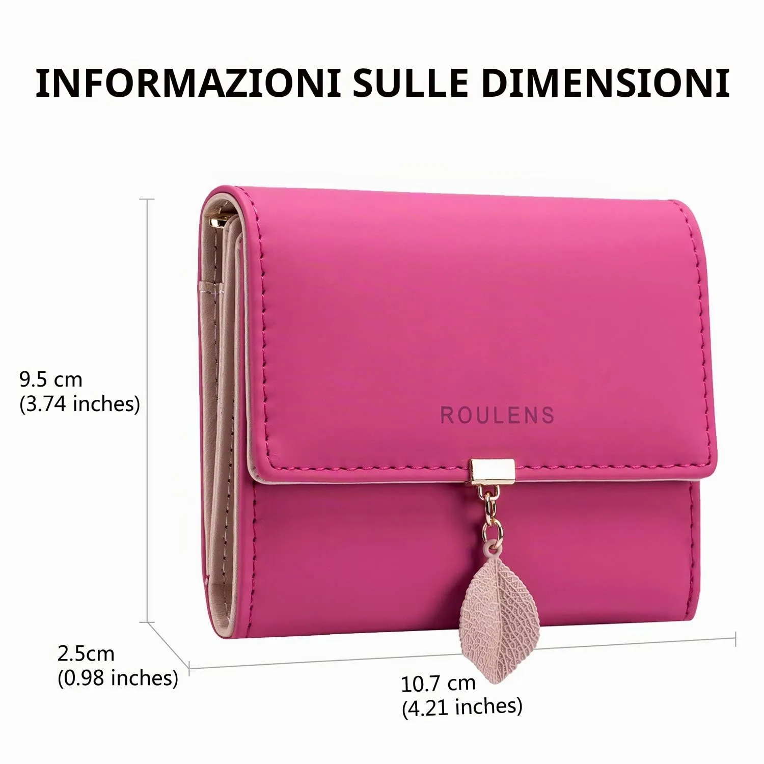Roulens Portafoglio in pelle PU RFID da donna con ciondolo foglia e cerniera - immagine 7