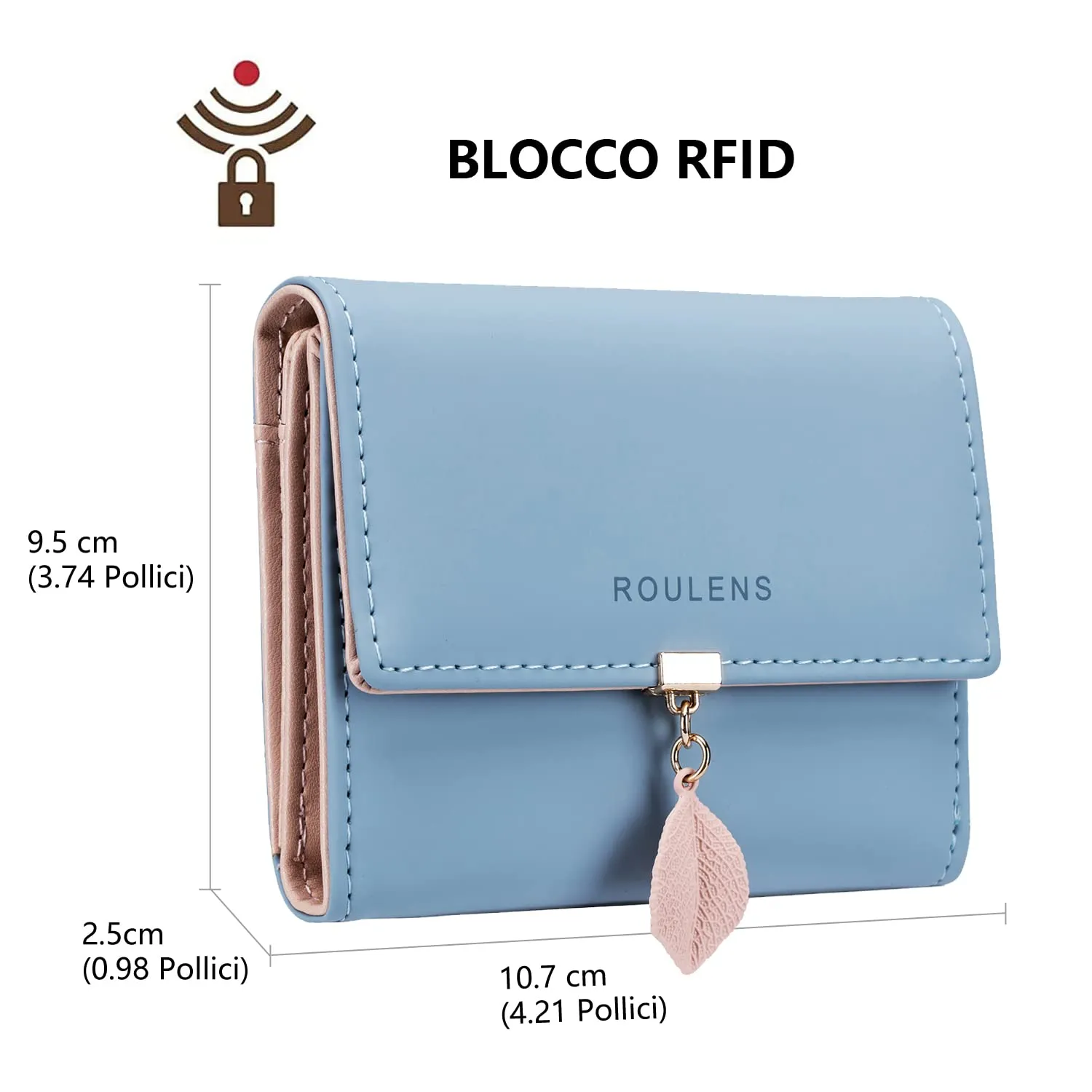 Roulens Portafoglio da Donna in Pelle PU con RFID e Ciondolo Foglia - immagine 2