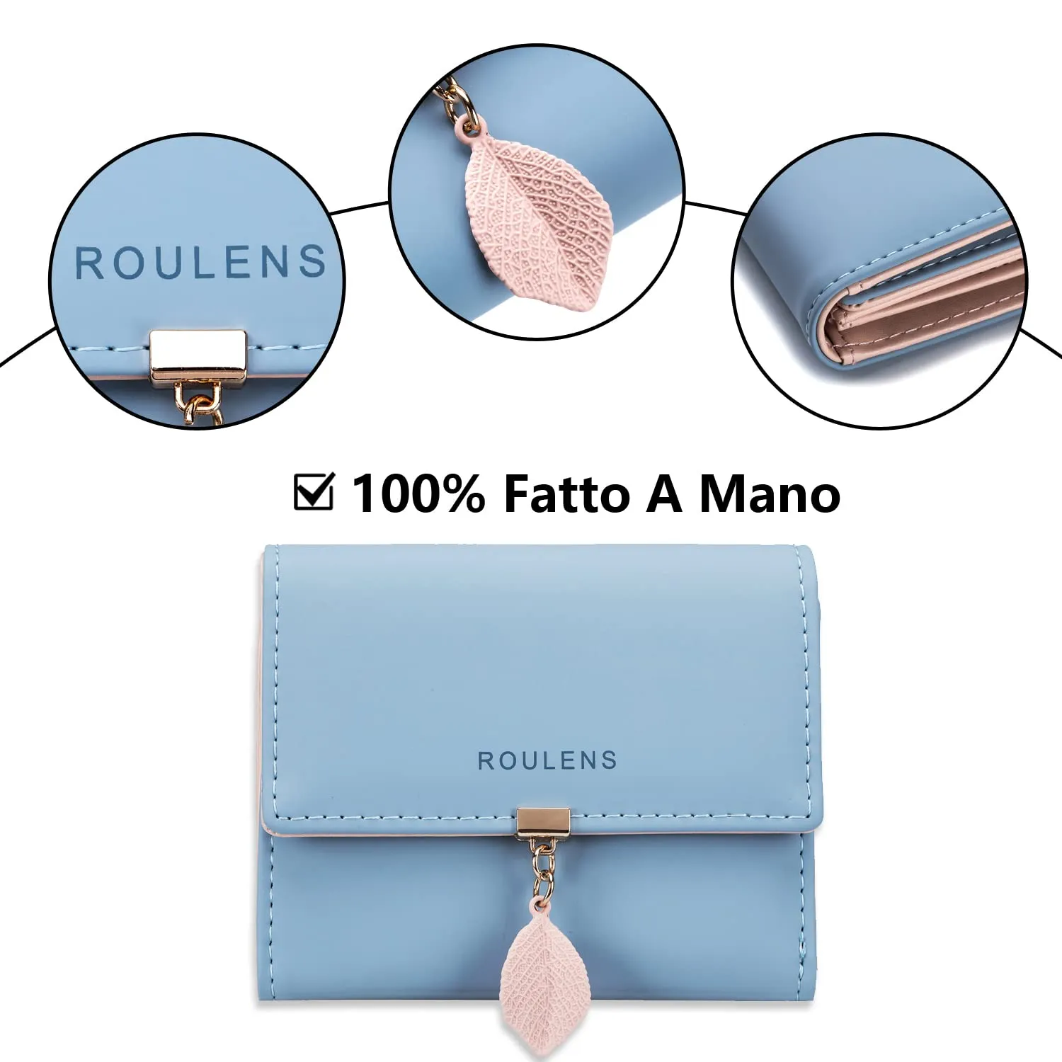 Roulens Portafoglio da Donna in Pelle PU con RFID e Ciondolo Foglia - immagine 4