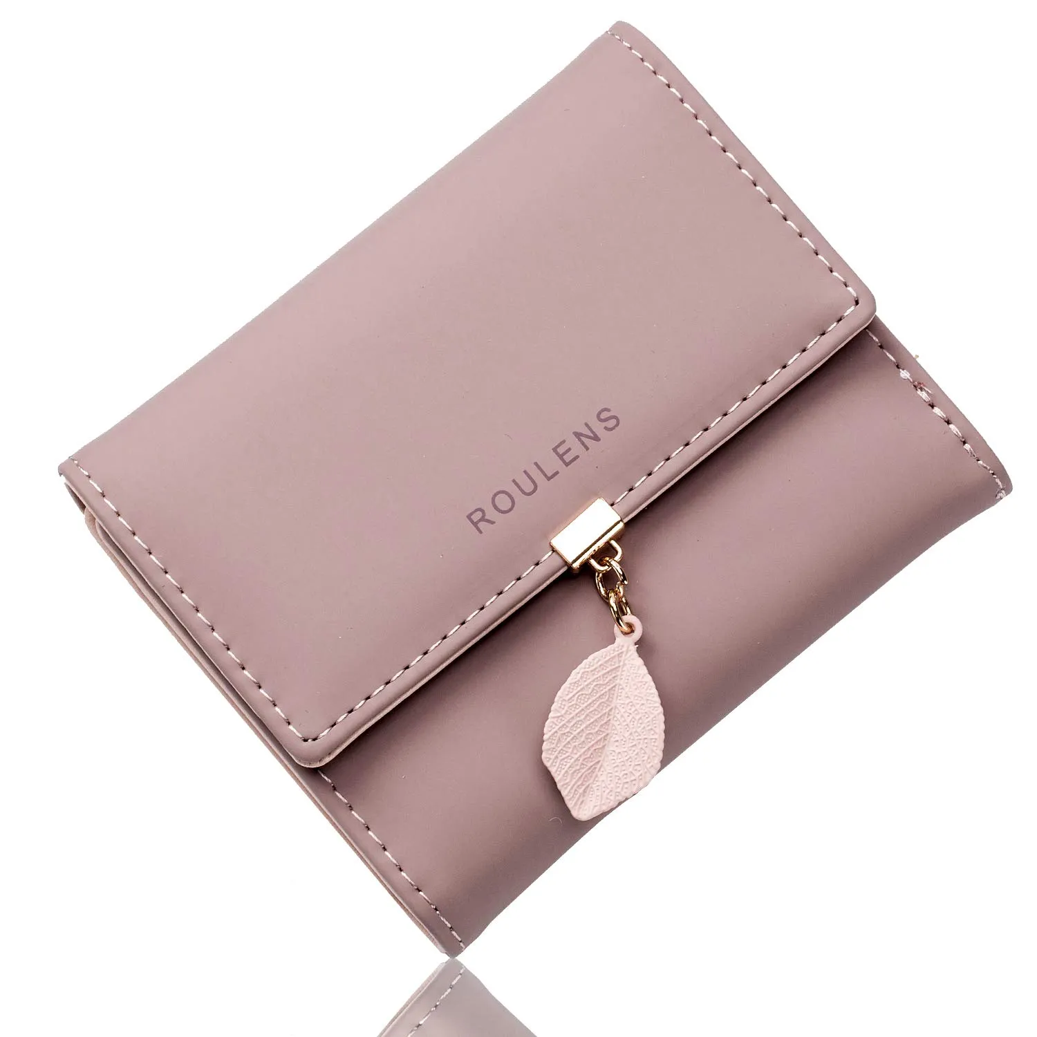Roulens Portafoglio da donna in pelle PU con RFID, cerniera e ciondolo foglia - immagine 1