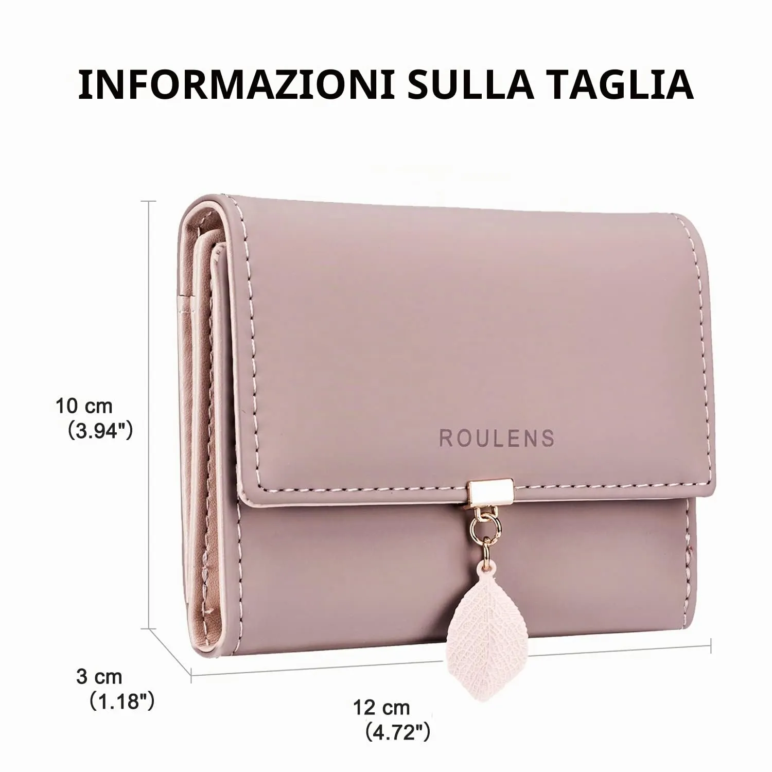 Roulens Portafoglio da donna in pelle PU con RFID, cerniera e ciondolo foglia - immagine 2