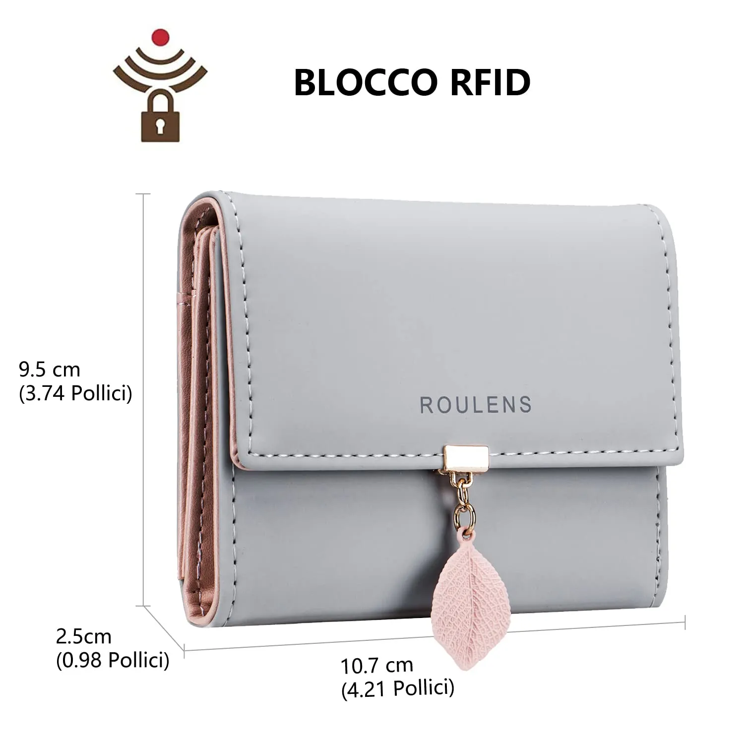 Roulens Portafoglio da Donna in Pelle PU con RFID e Ciondolo a Foglia - immagine 2