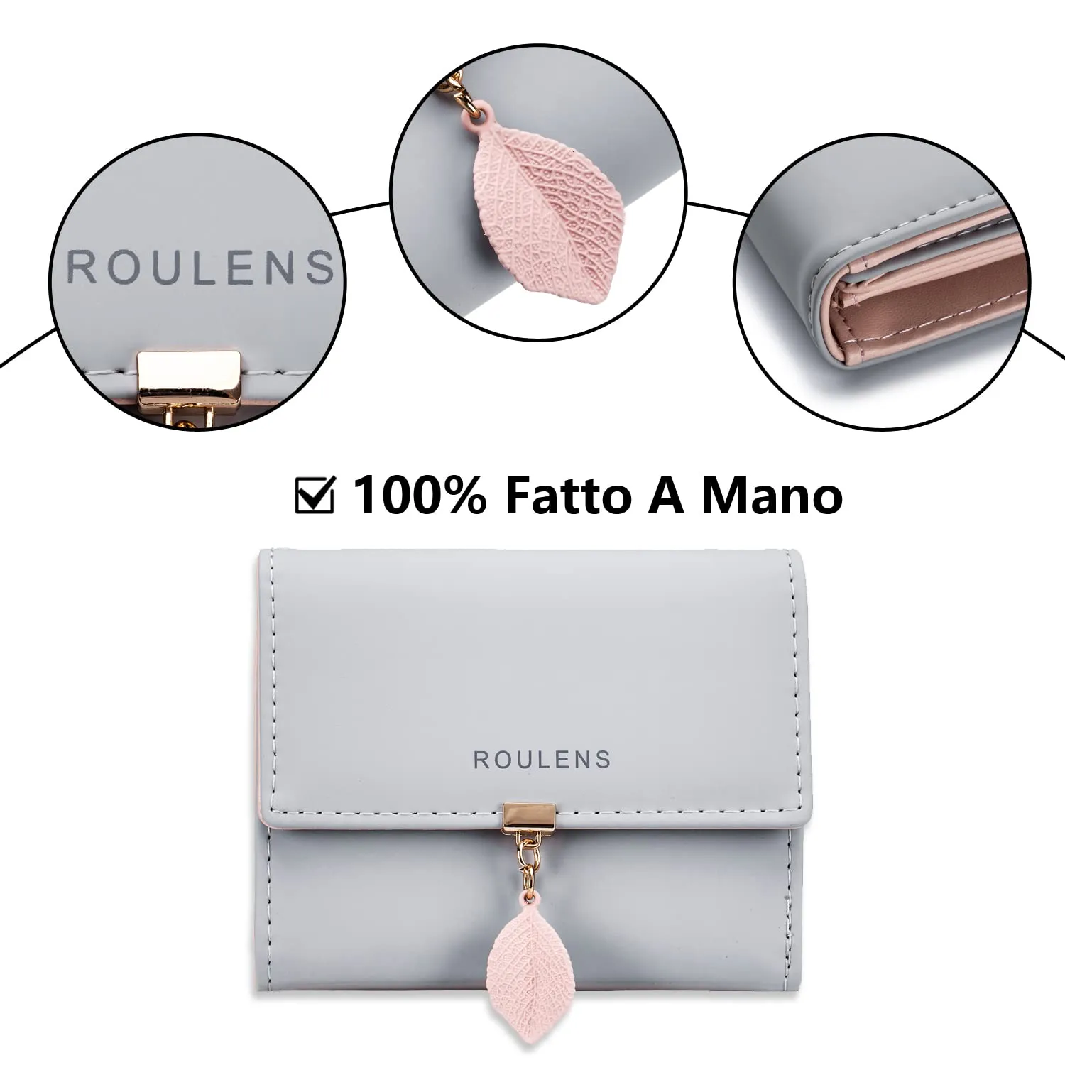 Roulens Portafoglio da Donna in Pelle PU con RFID e Ciondolo a Foglia - immagine 4
