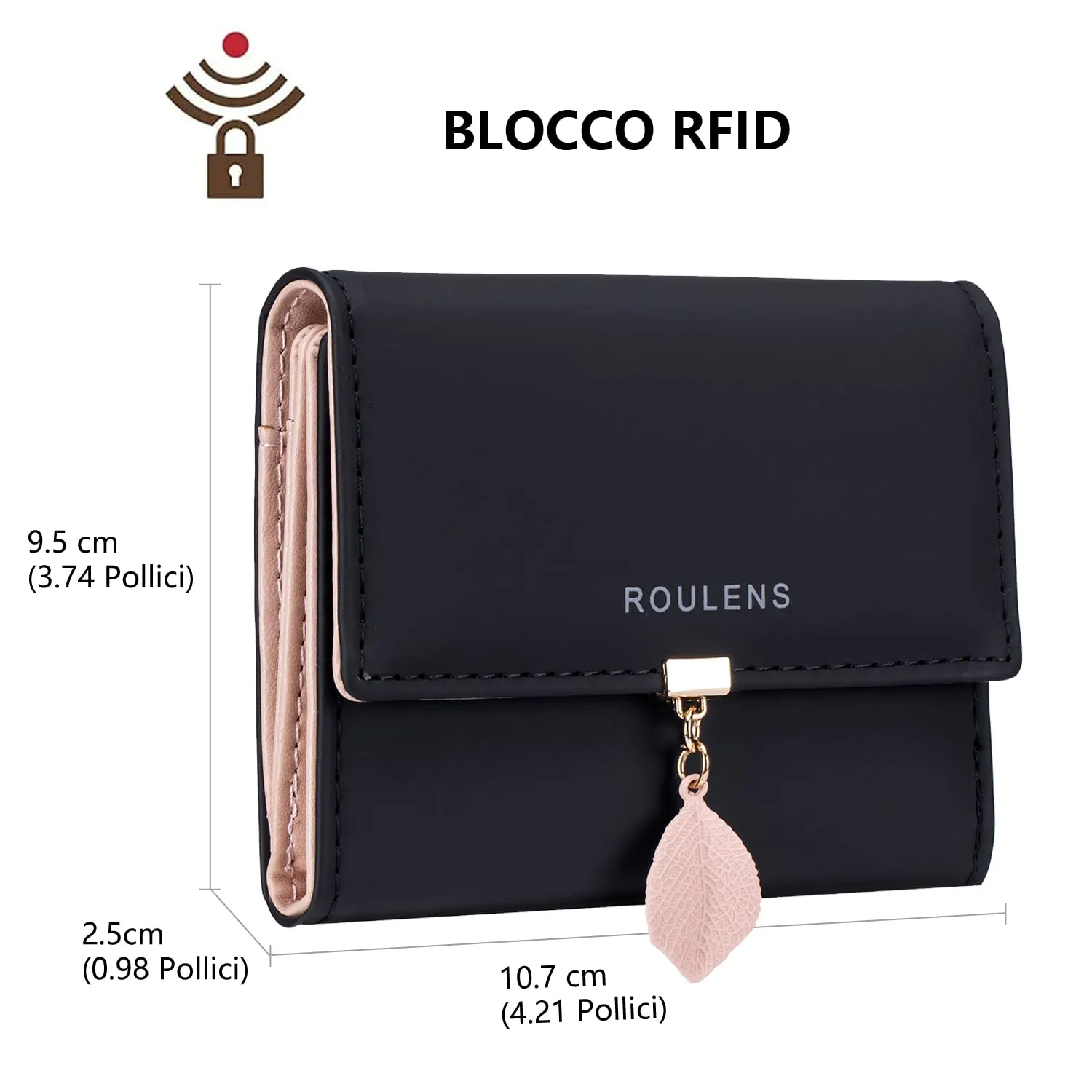 Roulens Portafoglio da Donna in Pelle PU con RFID e Ciondolo a Foglia - immagine 2