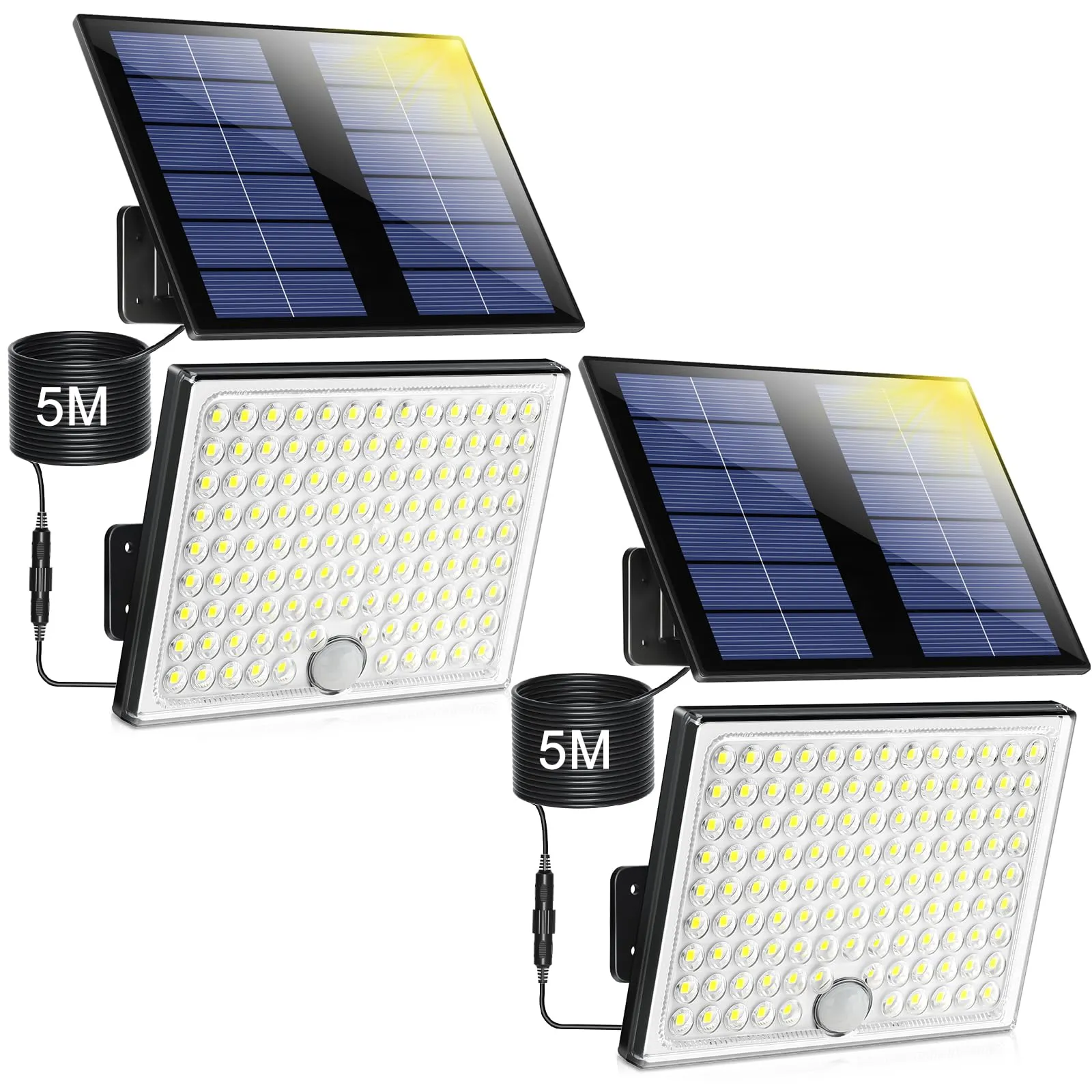 Realky Lampada Solare da Esterno con Sensore di Movimento, 113 LED, 2000mAh, 4 Modalità, Cavo 5M, 2 Pezzi - immagine 1