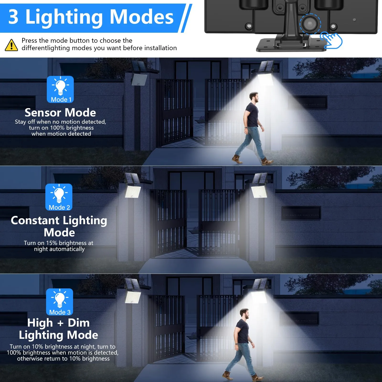 Realky Lampada Solare da Esterno con Sensore di Movimento, 113 LED, 2000mAh, 4 Modalità, Cavo 5M, 2 Pezzi - immagine 6