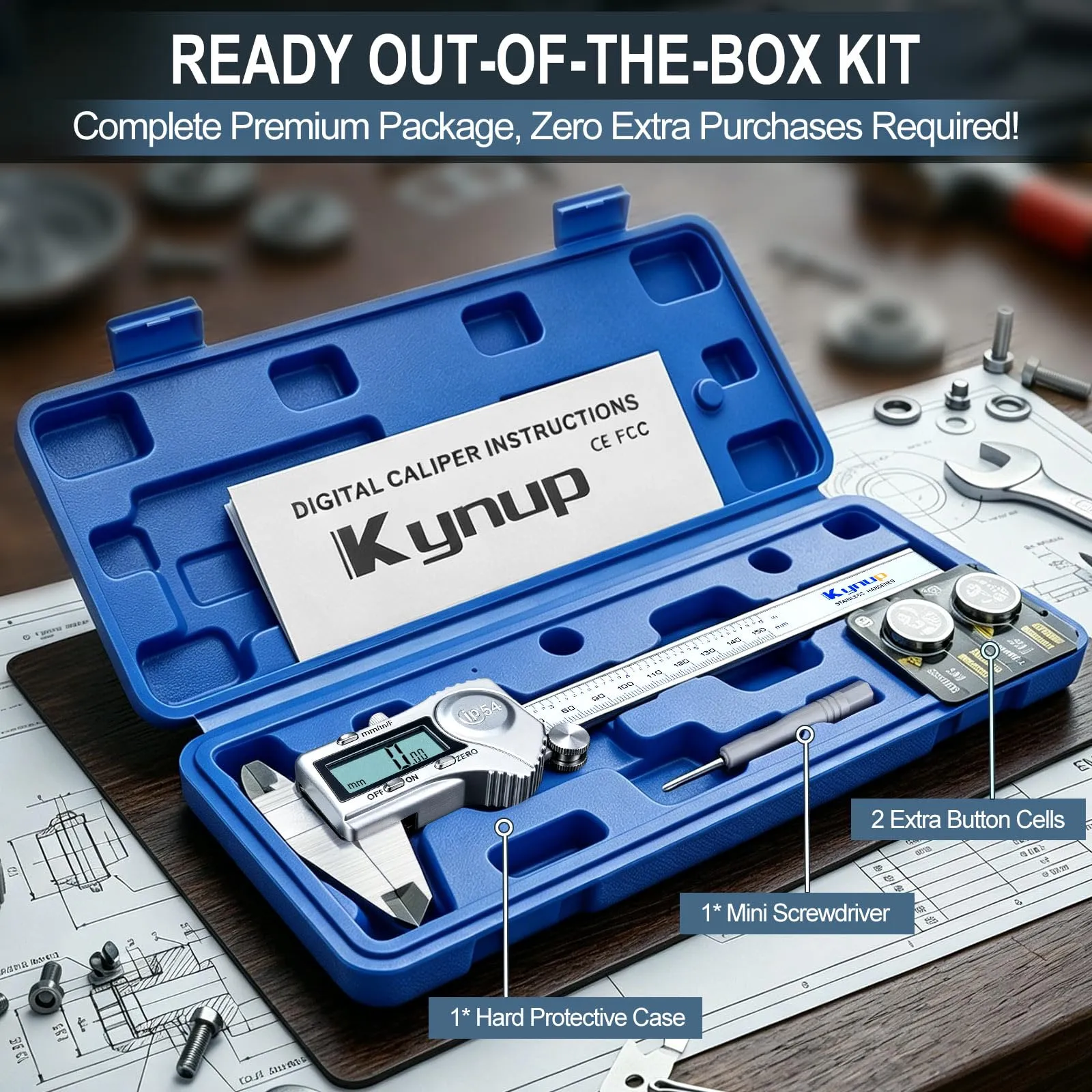Kynup Calibro Digitale in Acciaio Inossidabile IP54, 150mm/6 Pollici - immagine 8